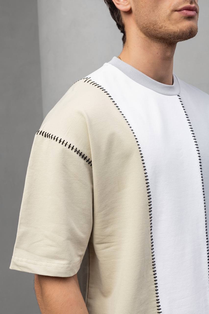 Dikiş Detaylı Oversize Kesim Erkek Tişört