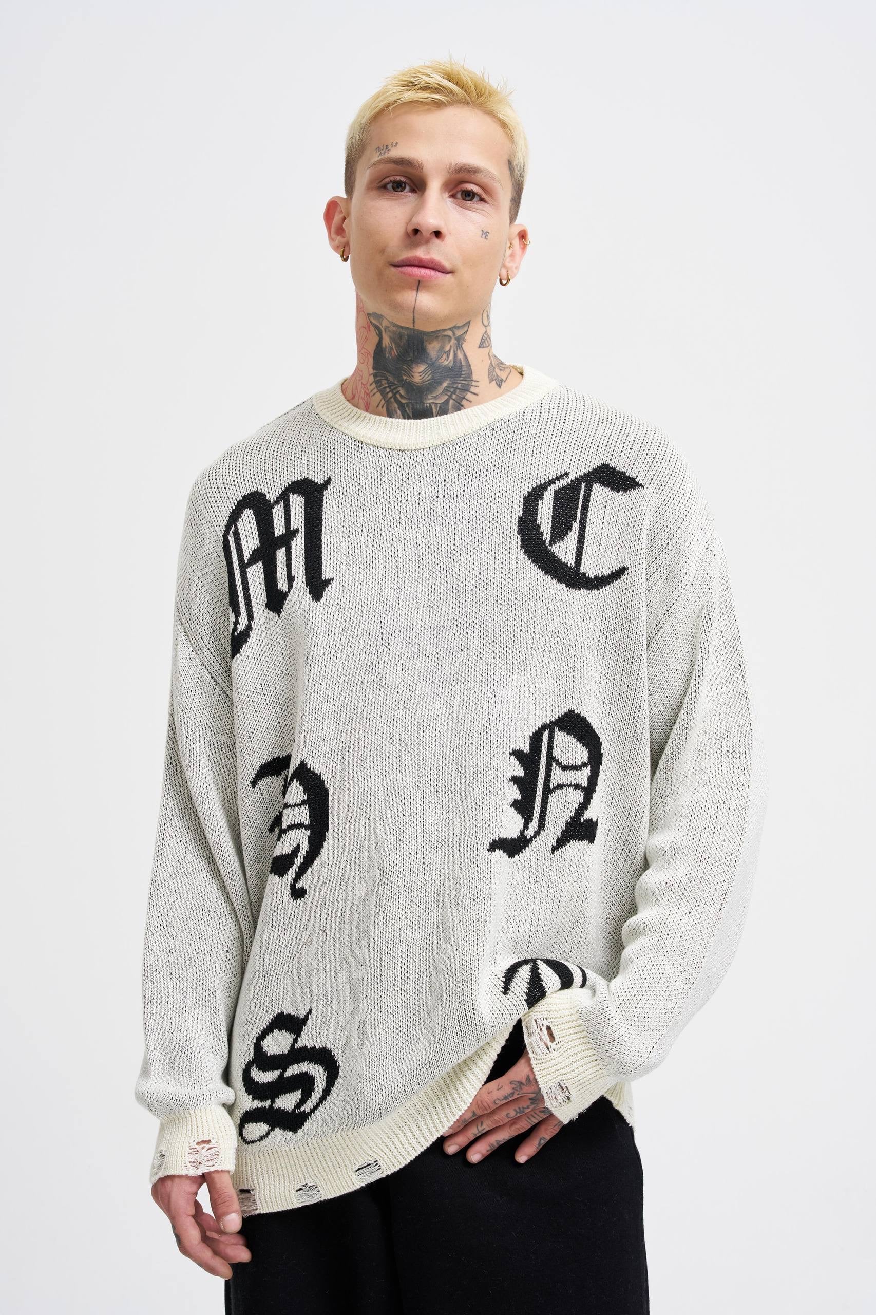 Will Özel Tasarım Baskılı Bisiklet Yaka Oversize Kesim Erkek Sweatshirt - Ekru