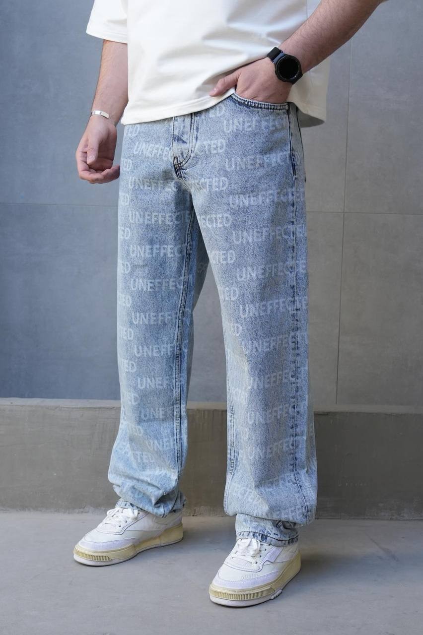 Uneffected Baskılı Özel Tasarım Erkek Baggy Jean Pantolon
