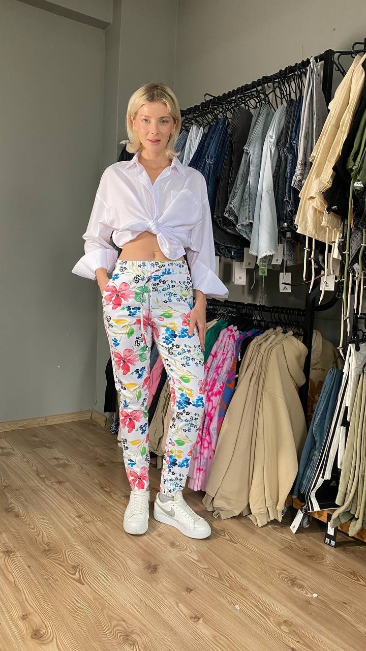 Tokyo Elastic Waist Floral Patterned Lycra Women's Trousers