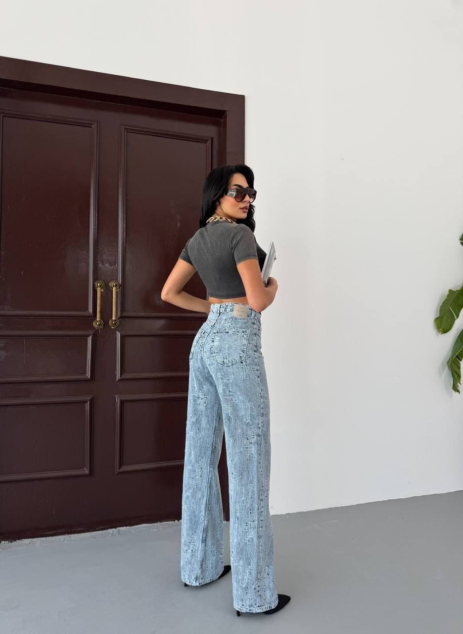 Lonly Wide Leg Special Design Women's Denim Pants 2573