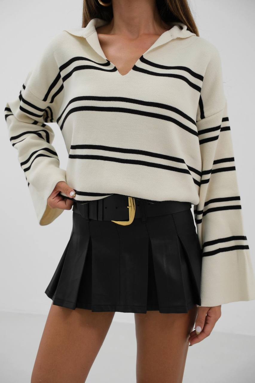Grace Polo Neck Striped Knitwear Woman Sweater