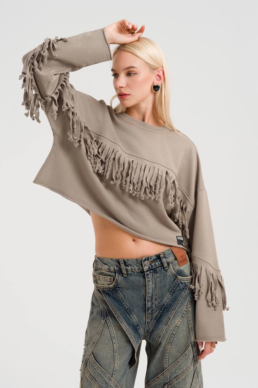 Sadie Püskül Detaylı Crop Sweatshirt 1009