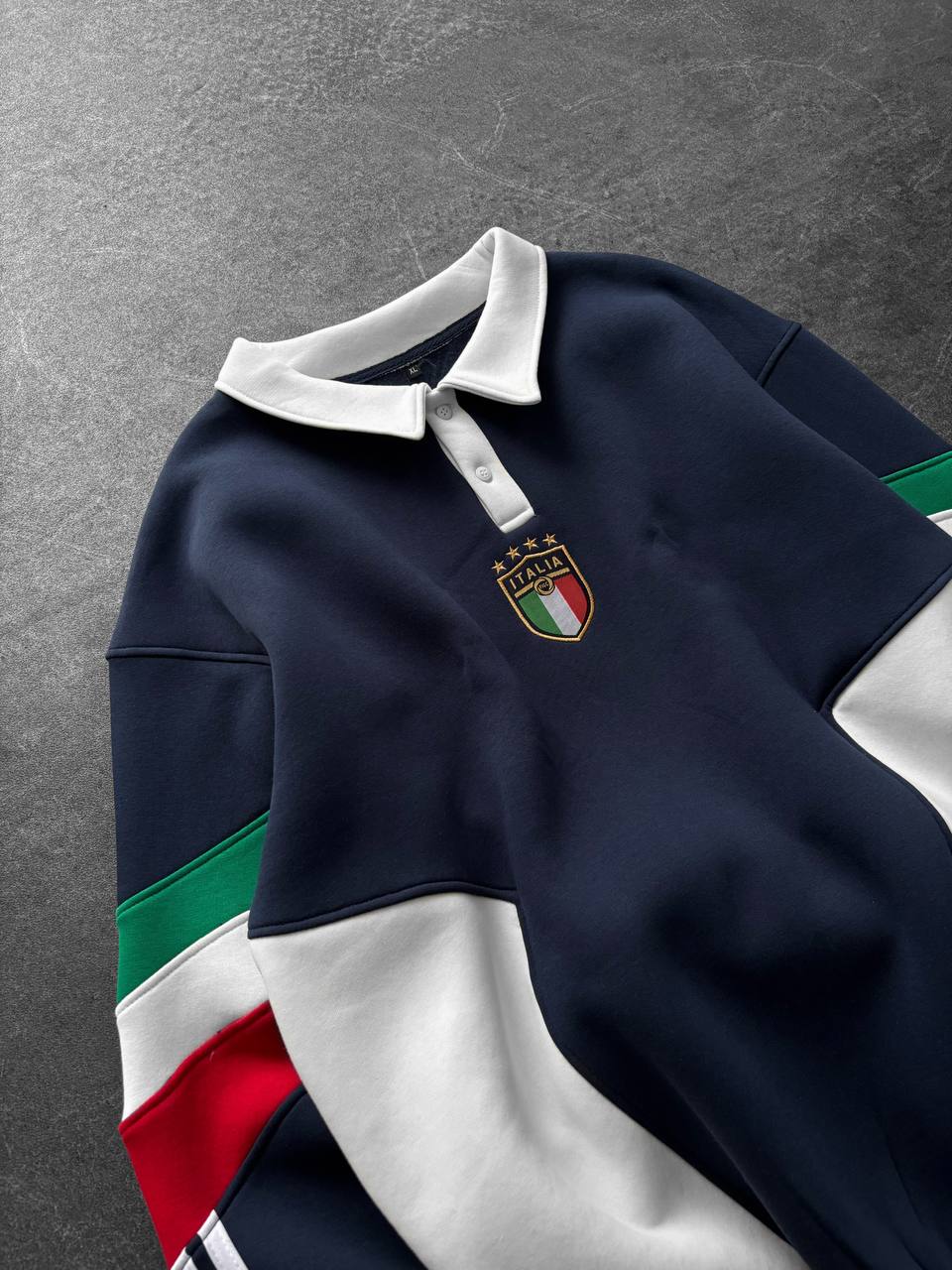 Nicolo İtalya Temalı Oversize Kesim Polo Yaka Erkek Forma Sweatshirt