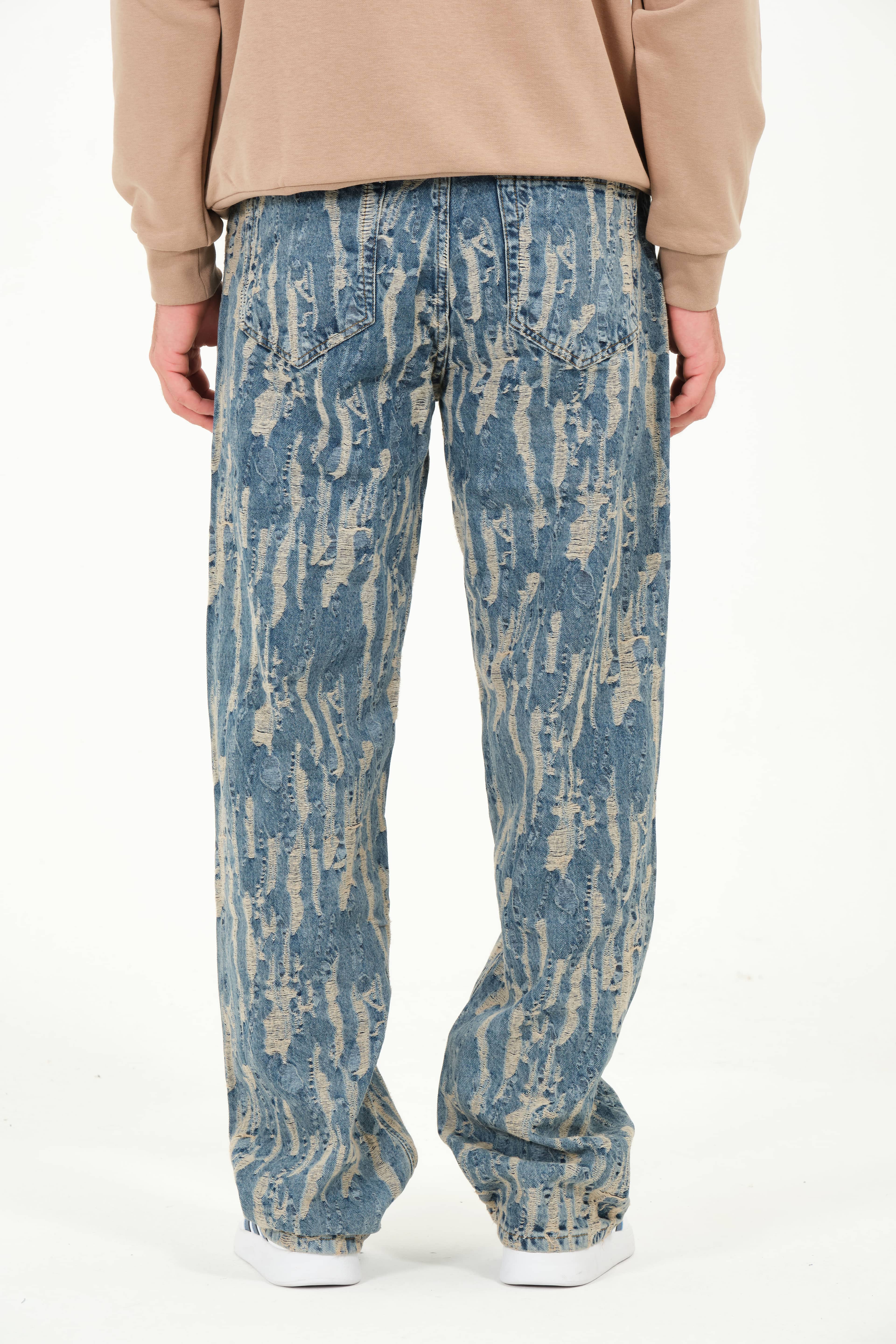 Ozy Yırtık Desenli Özel Tasarım Baggy Erkek Jean Pantolon