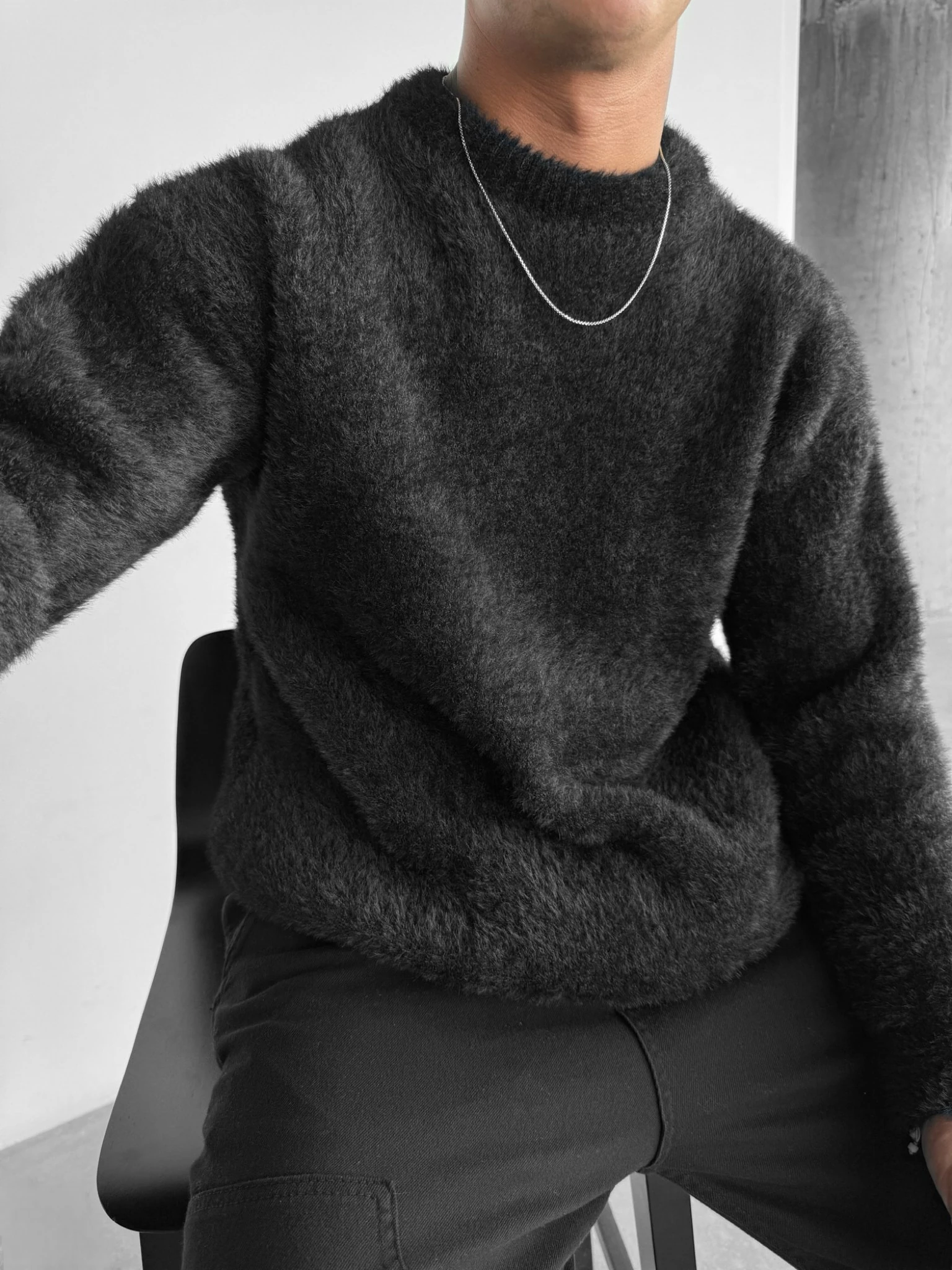 Core Oversize Kesim Bisiklet Yaka Erkek Triko - Siyah