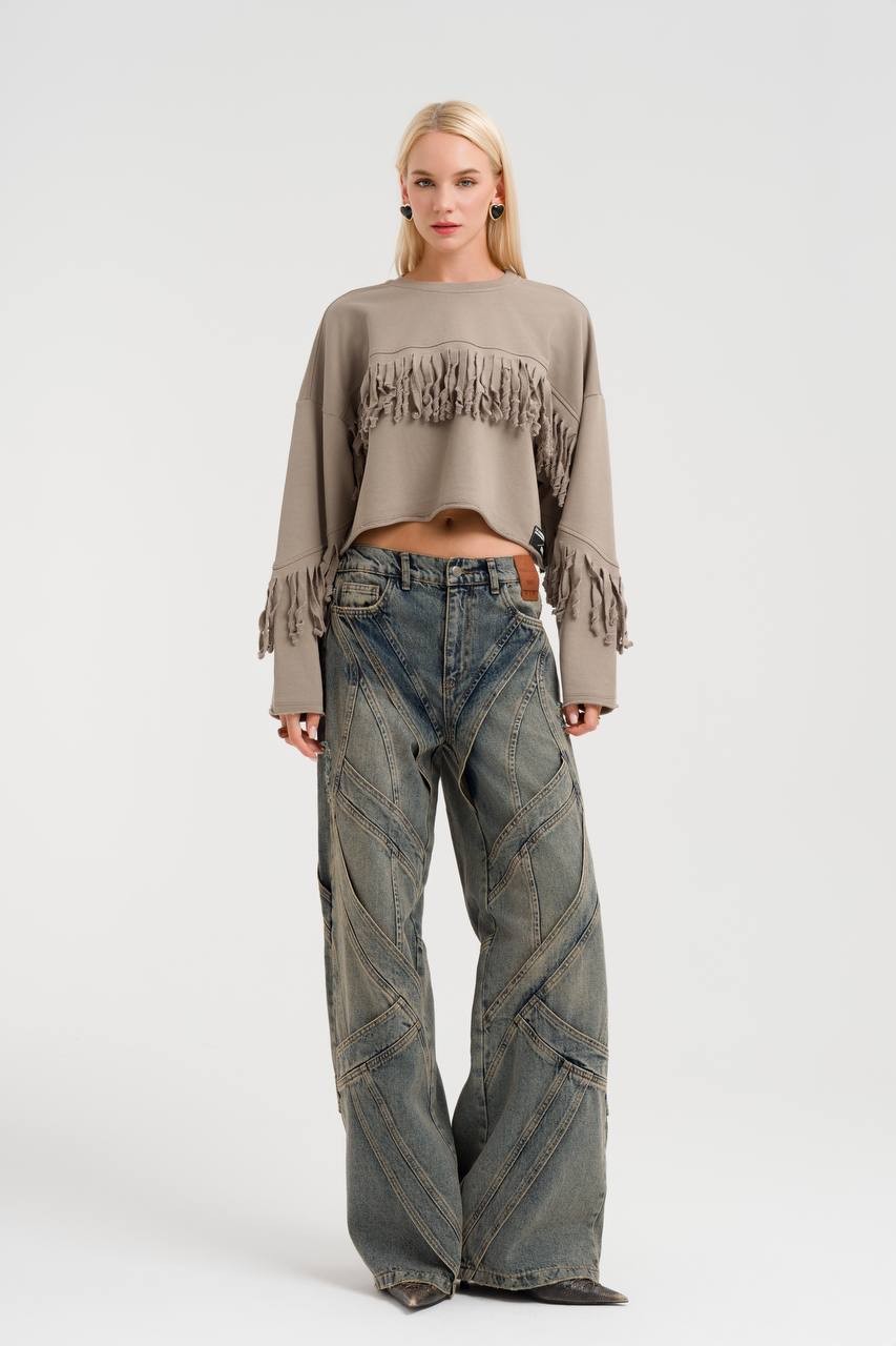 Sadie Püskül Detaylı Crop Sweatshirt 1009