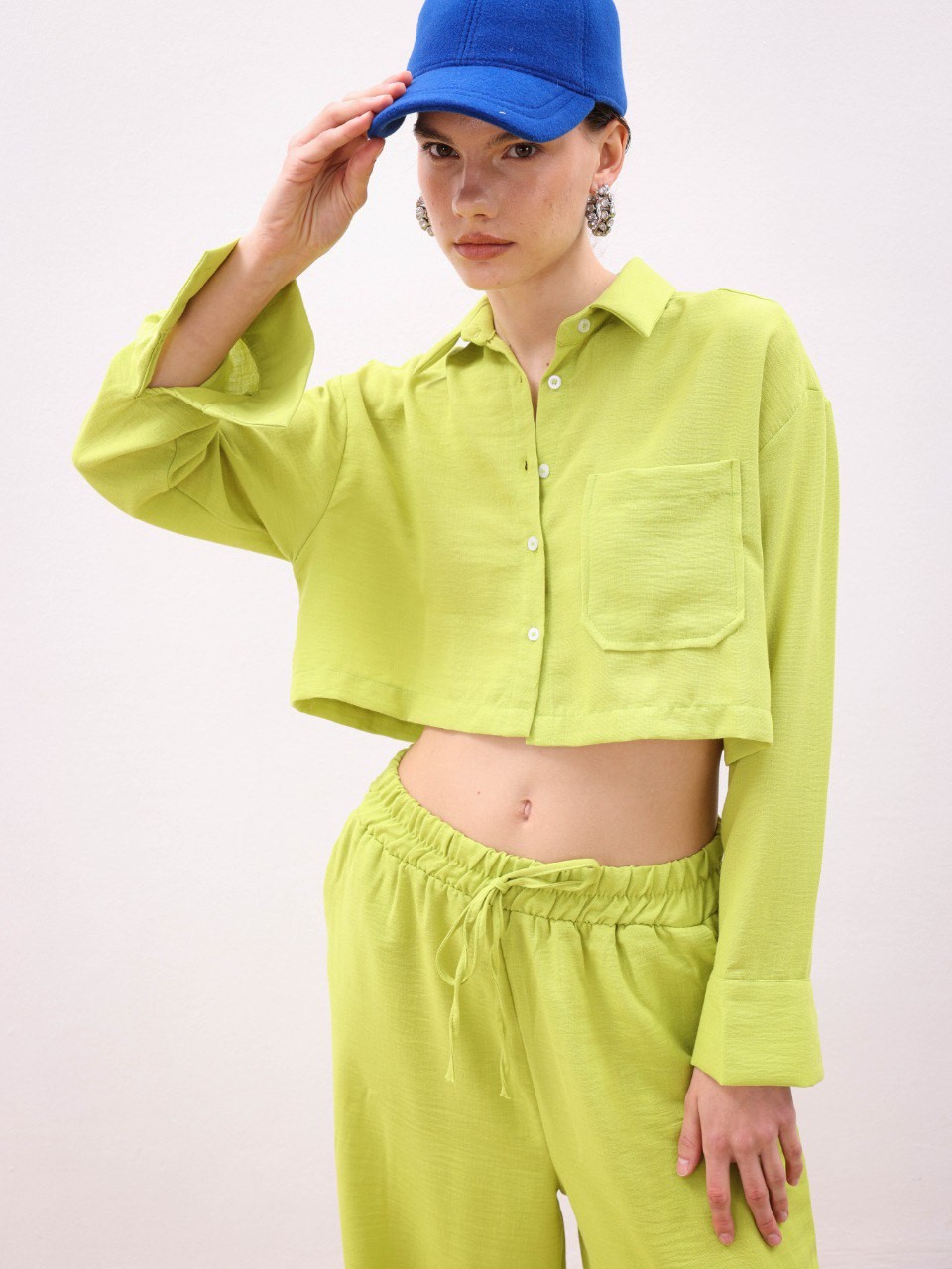 Morgan Crop Shirt Trousers Top and Bottom Set-9715