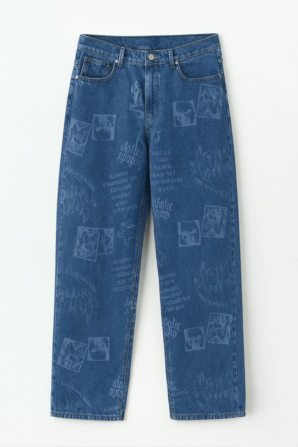 Cobby Lazer Efekt Baskılı Baggy Erkek Jean - Mavi