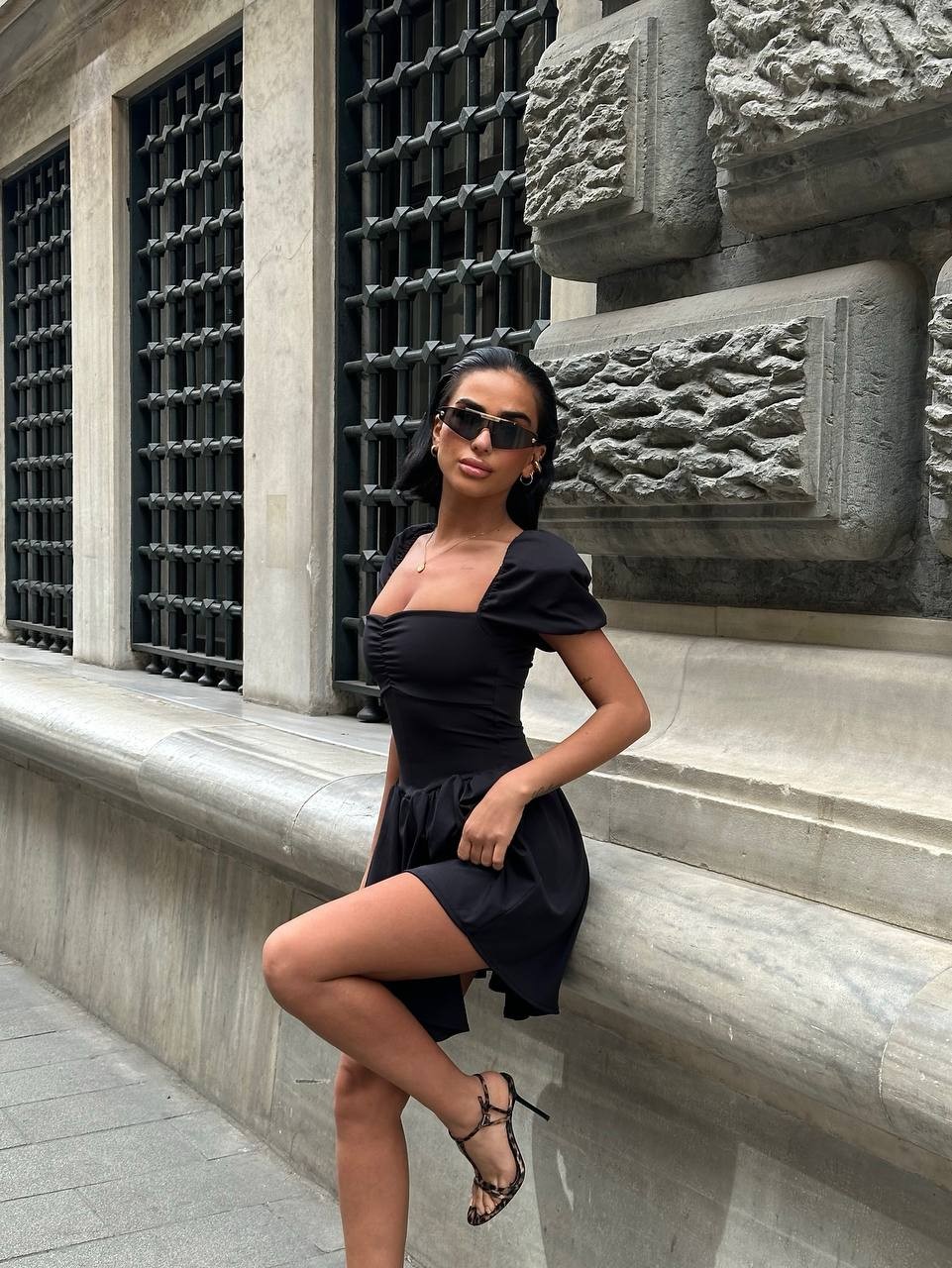 Willy Watermelon Sleeve Design Pleated Mini Women's Dress 5331