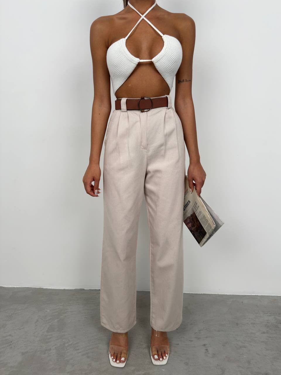 David Belted Palazzo Trousers