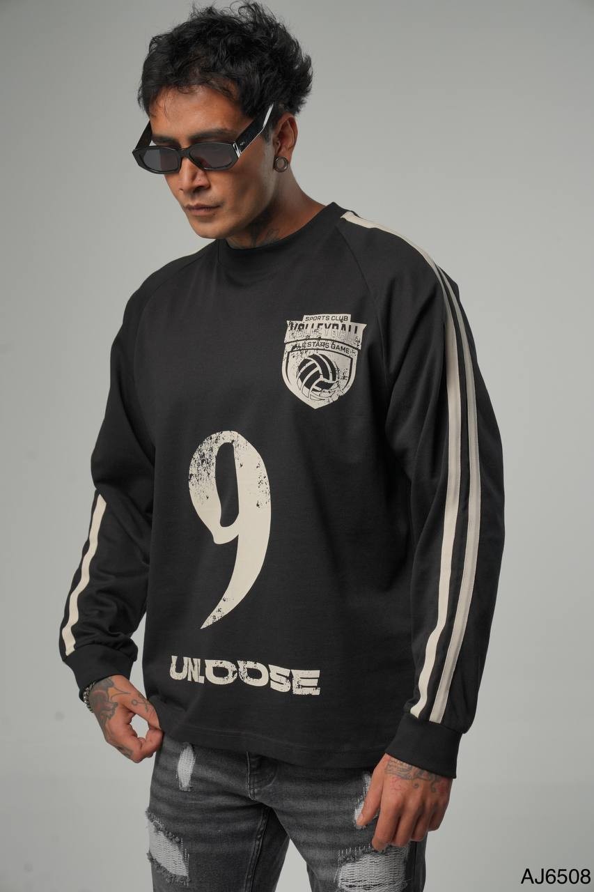 9 Baskılı Kol şerit Detaylı Oversize Kesim Erkeek Sweatshirt