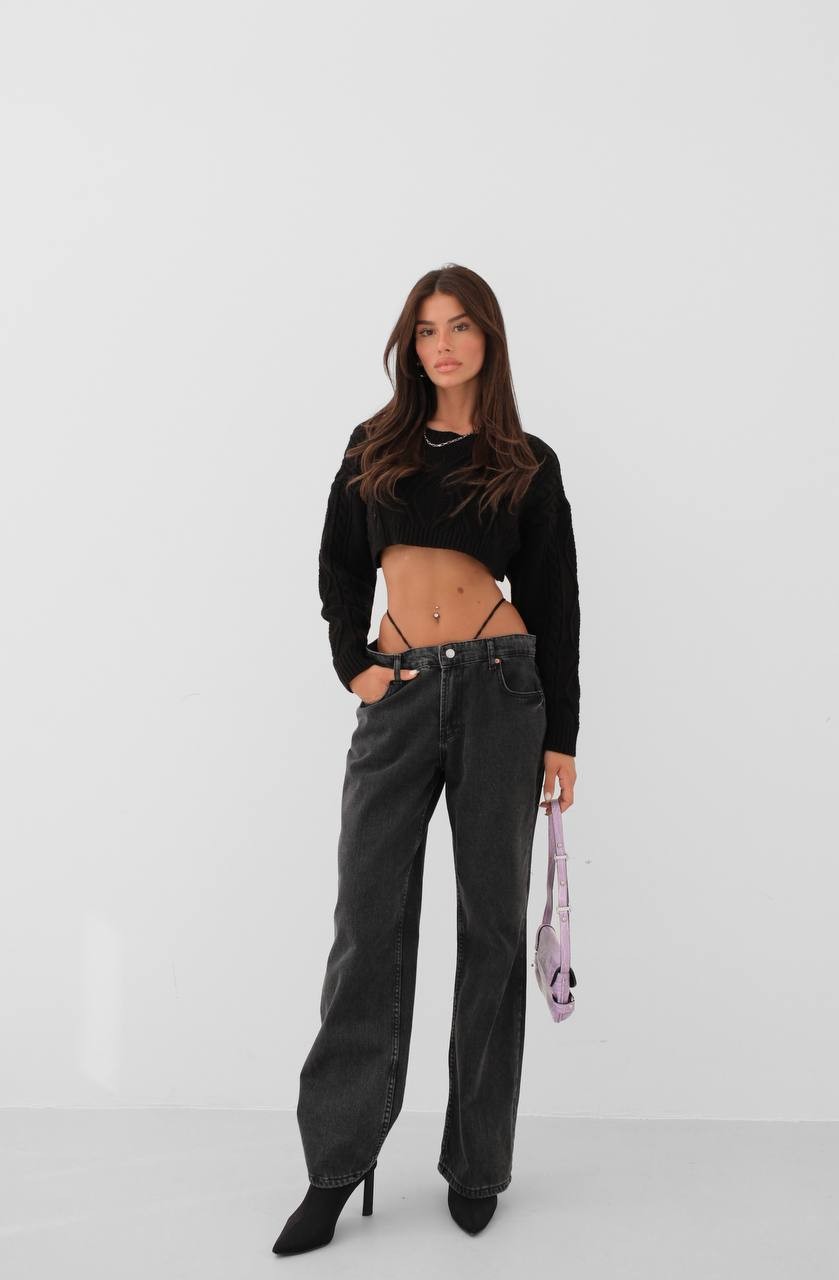 Franny Elastic Detailed Low Waist Wide Leg Woman Trousers