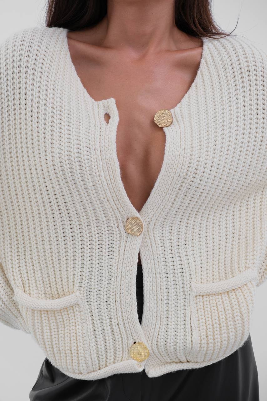 Gibran Gold Button Detailed Women's Sweater - Ekru