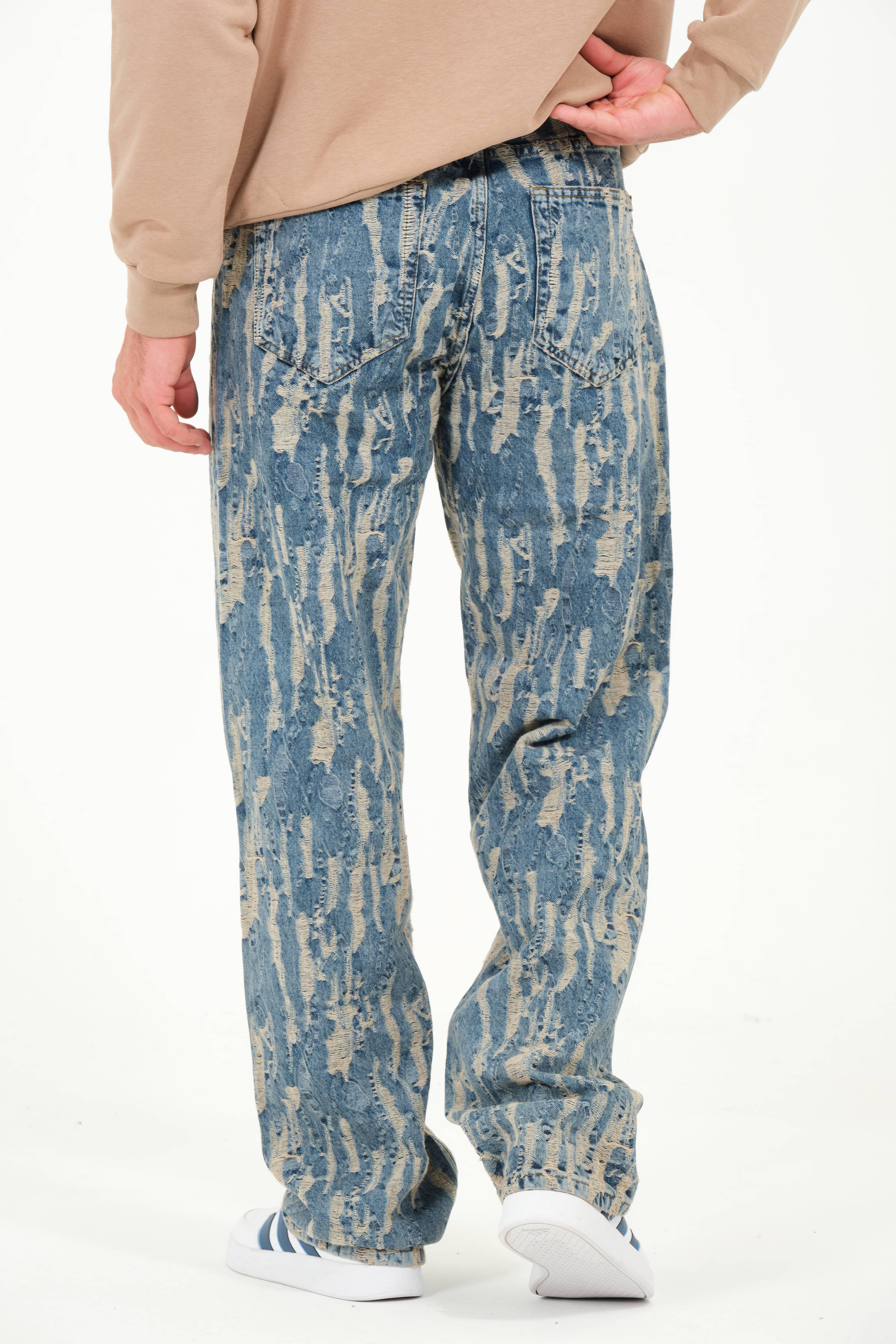 Ozy Yırtık Desenli Özel Tasarım Baggy Erkek Jean Pantolon