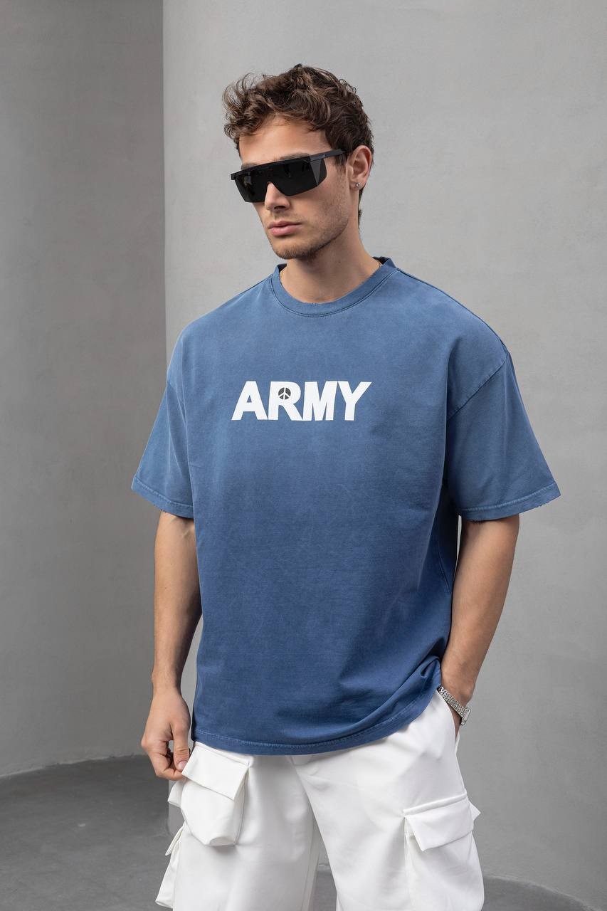 Army Baskılı Oversize Kesim Erkek Tişört