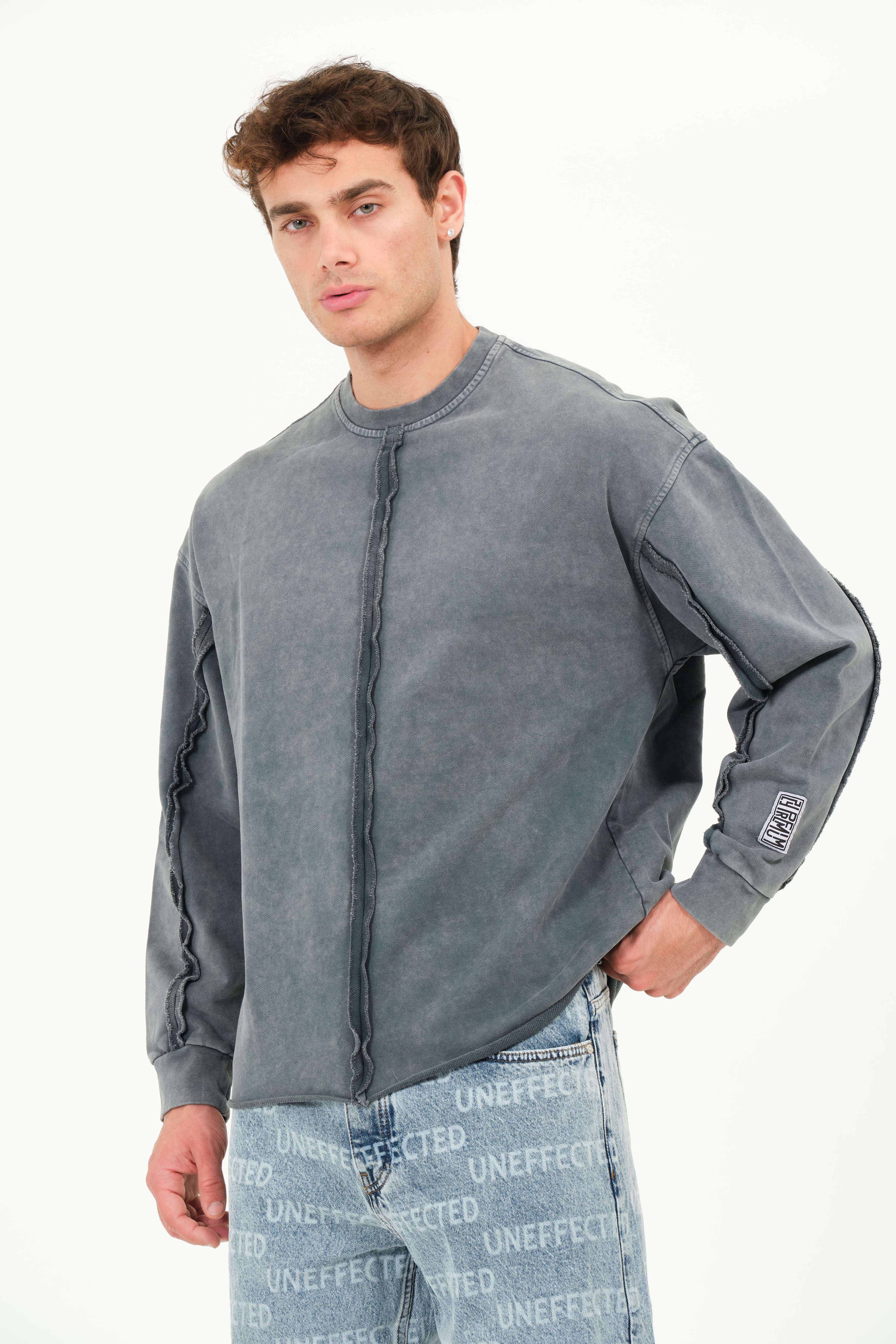 Mick Taş Yıkama Efektli Özel Tasarım Erkek Sweatshirt