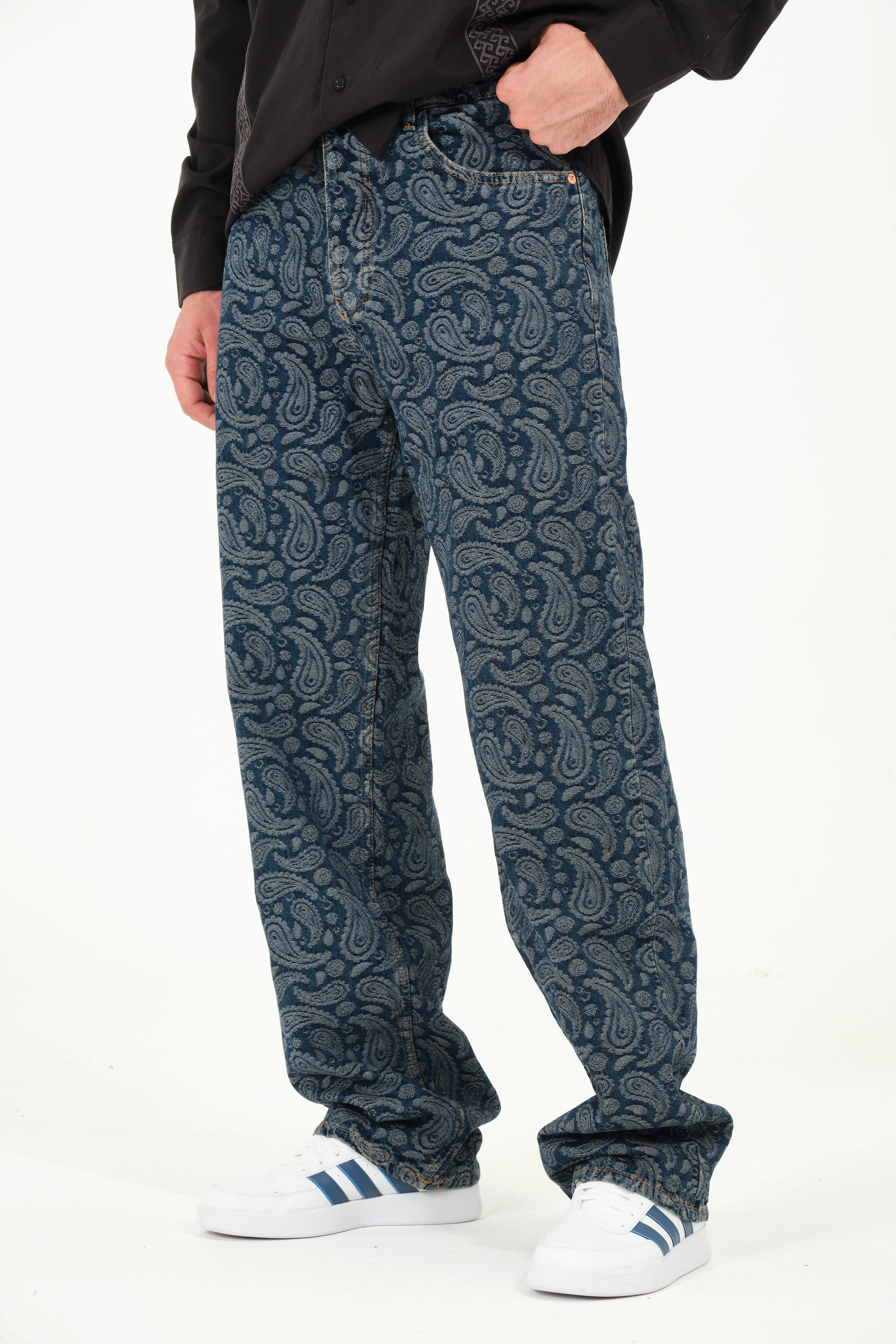 Jay-Z Motif Baskılı Baggy Erkek Jean Pantolon