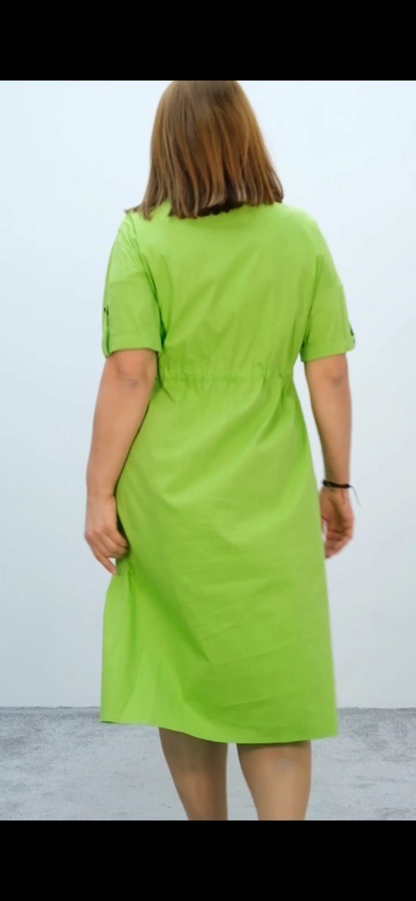 Love Pamuklu Büyük Beden Gömlek Yaka Kadın Elbise - 3535