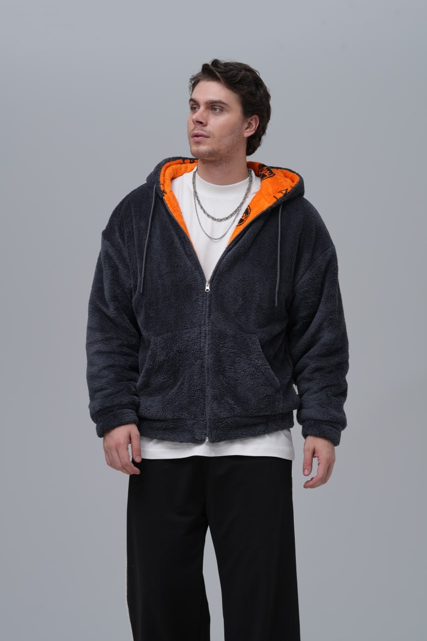 Mendy Çift Taraflı Oversize Kesim Erkek Peluş Mont - Gri