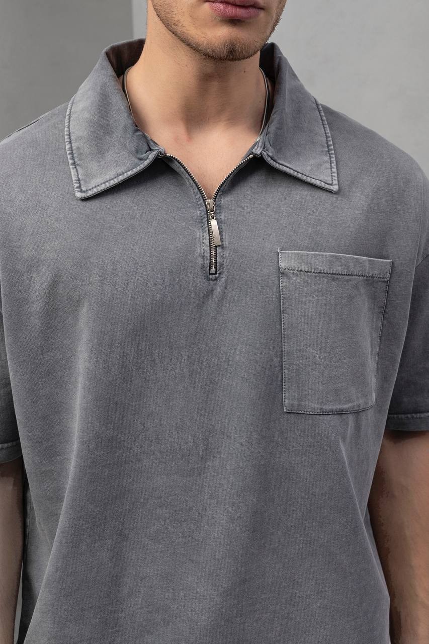 Joel Fermuar Yakalı Oversize Kesim Erkek T-shirt