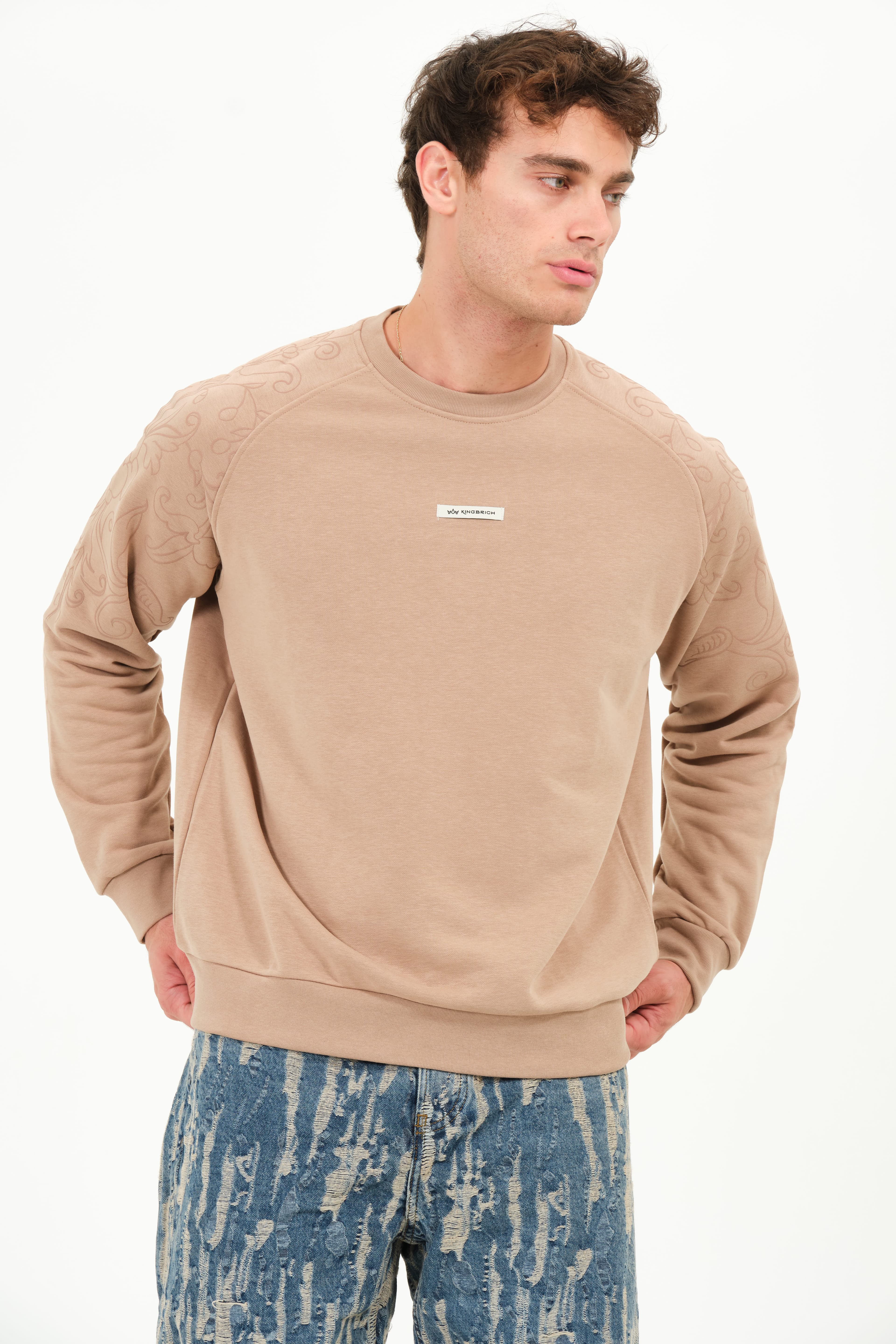 Lee Cooper Baskılı Oversize Kesim Erkek Sweatshirt - Bej