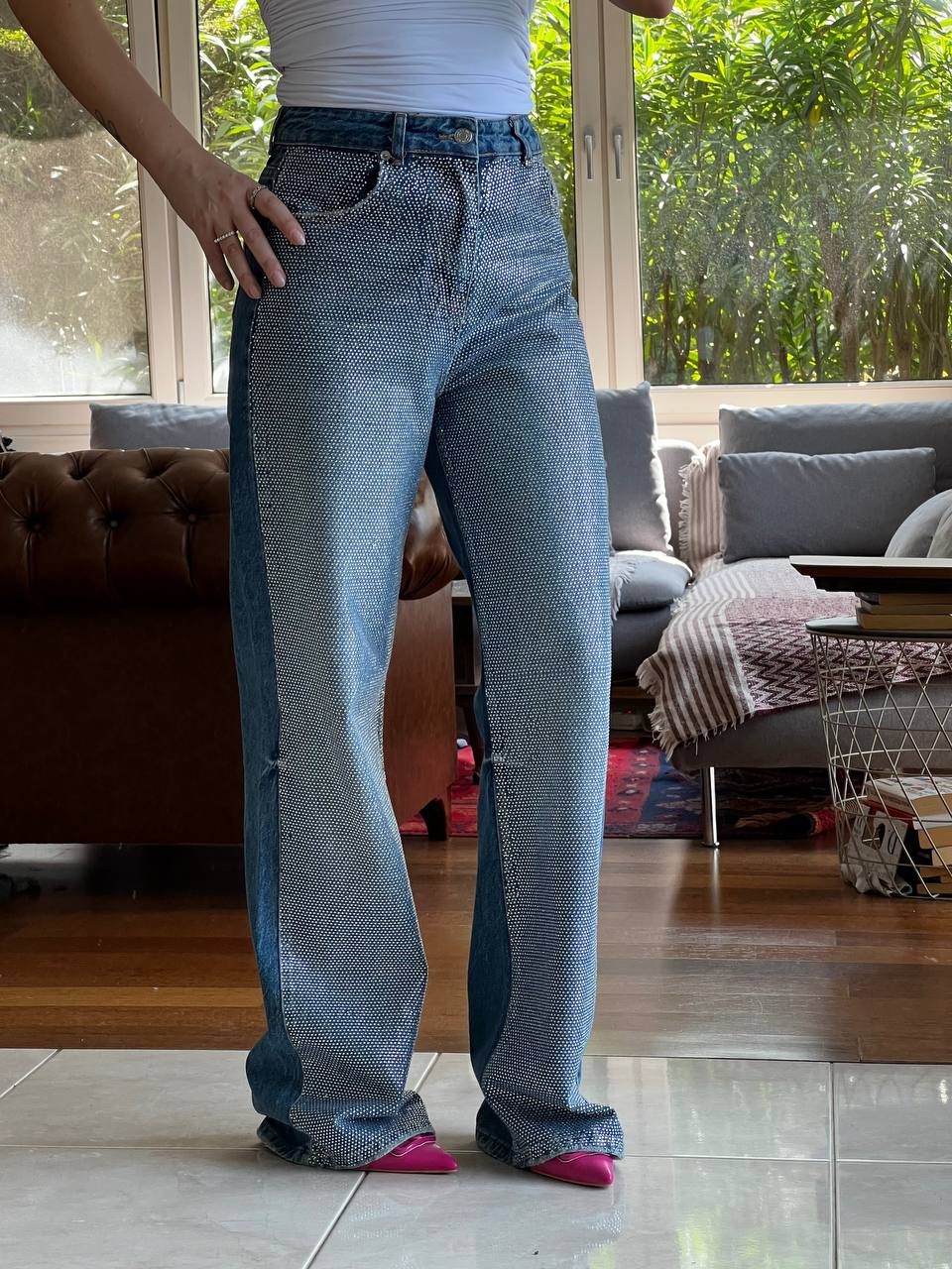 Mira Taş İşlemeli Özel Tasarım Kadın Denim Pantolon