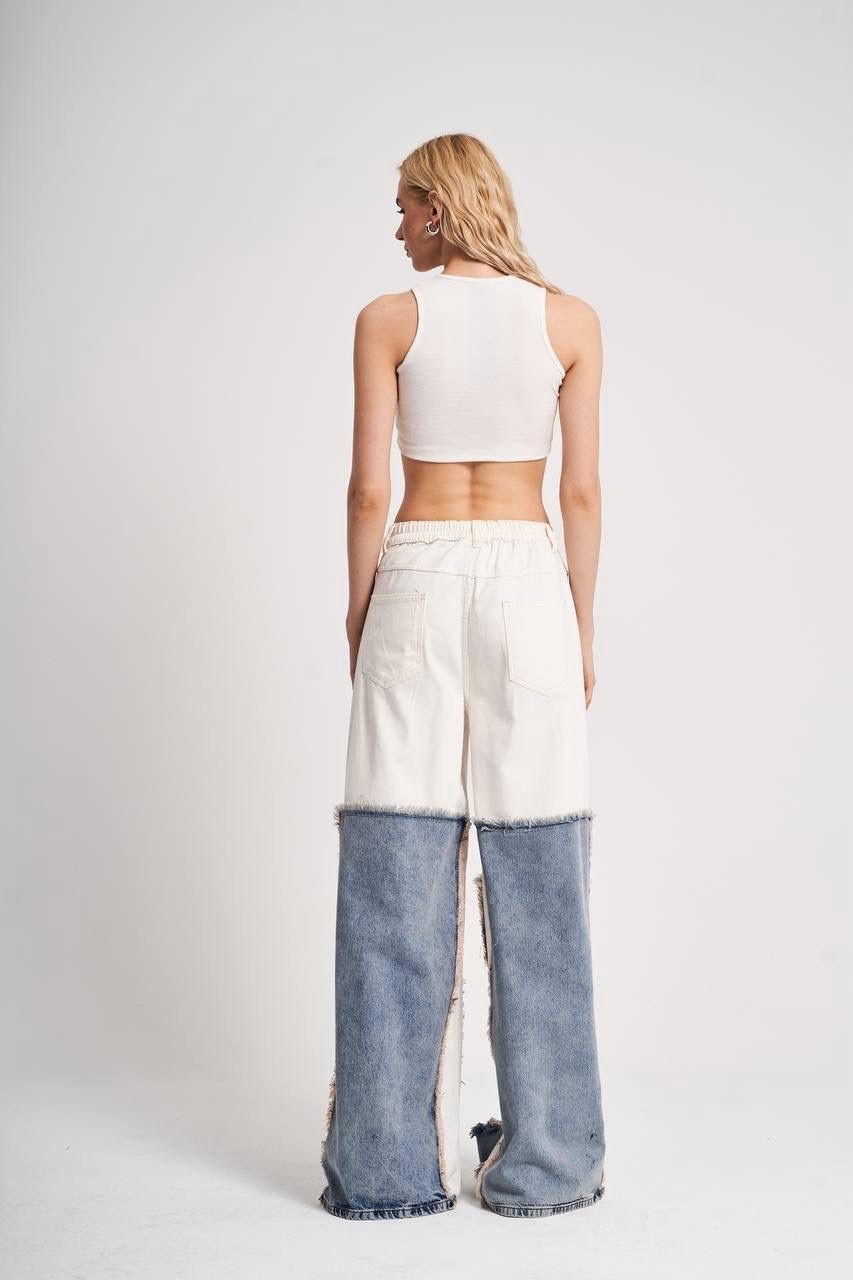 Soura Denim Fabric Ripped Effect Trousers