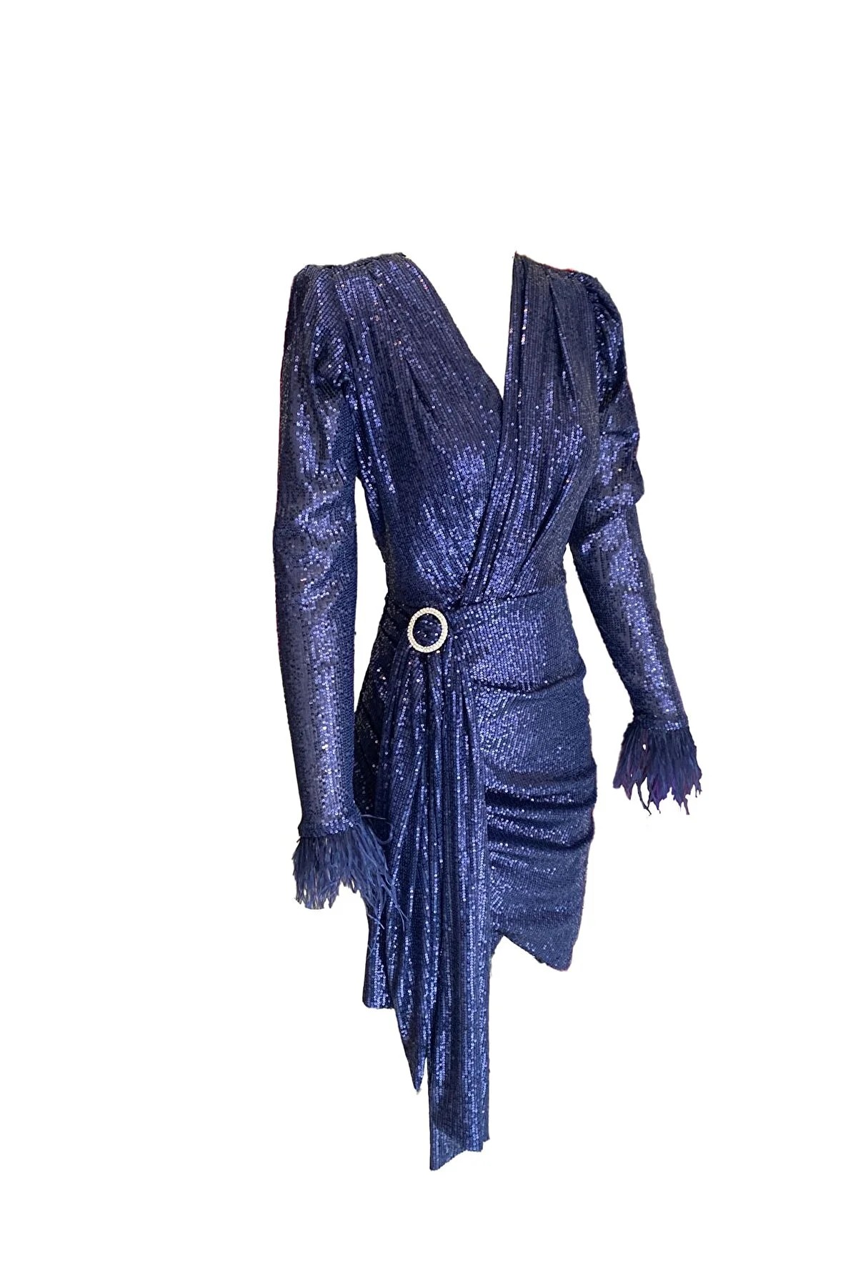 Otriş Detaylı Karpuz Kol Elbise - Lacivert