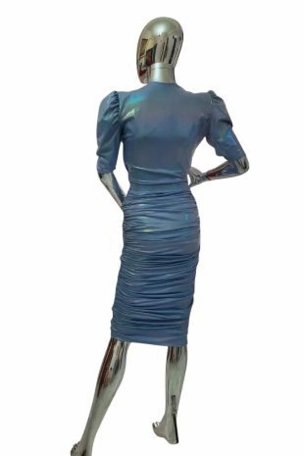 Hologram Mavi Fırfırlı Elbise