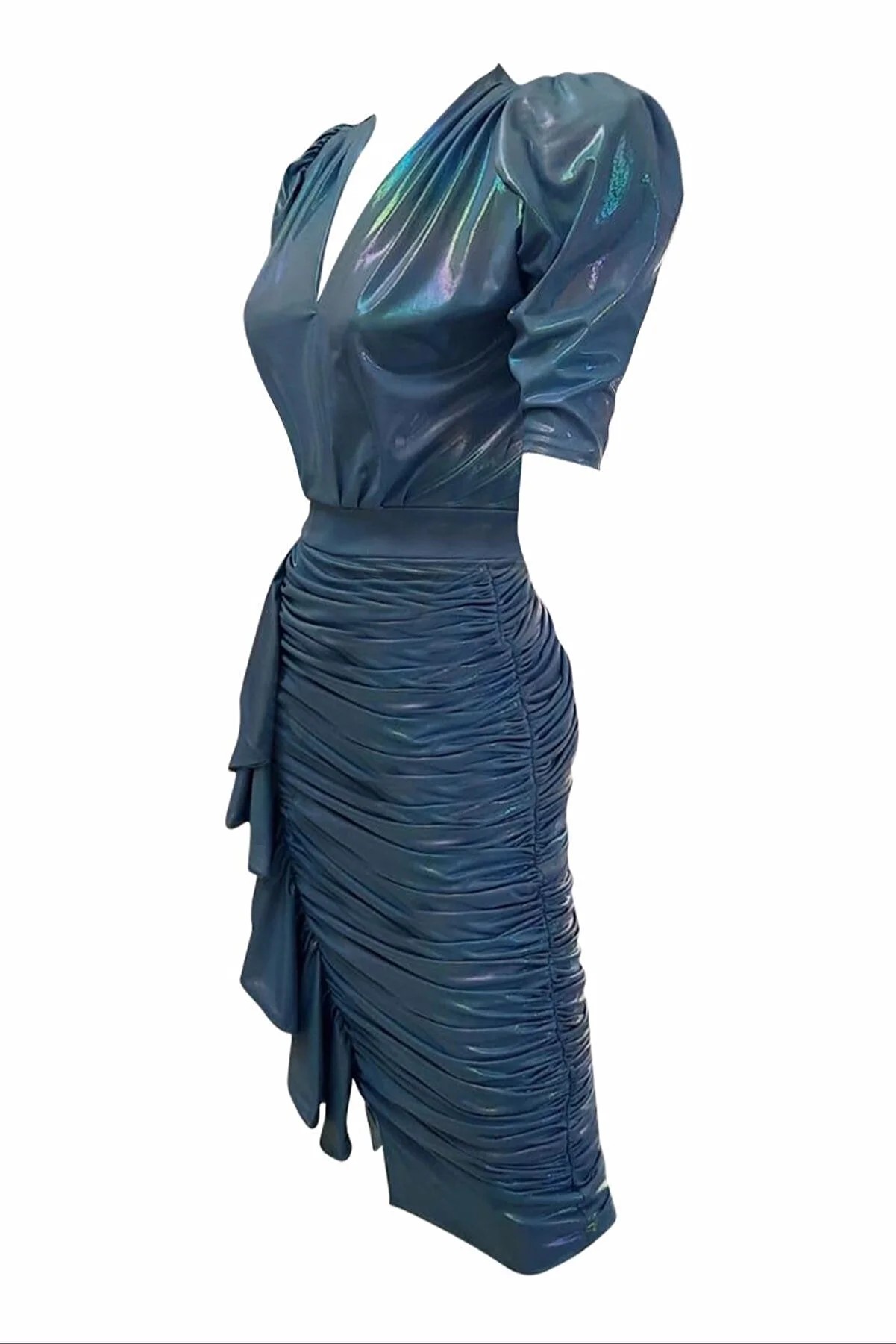 Hologram Mavi Fırfırlı Elbise
