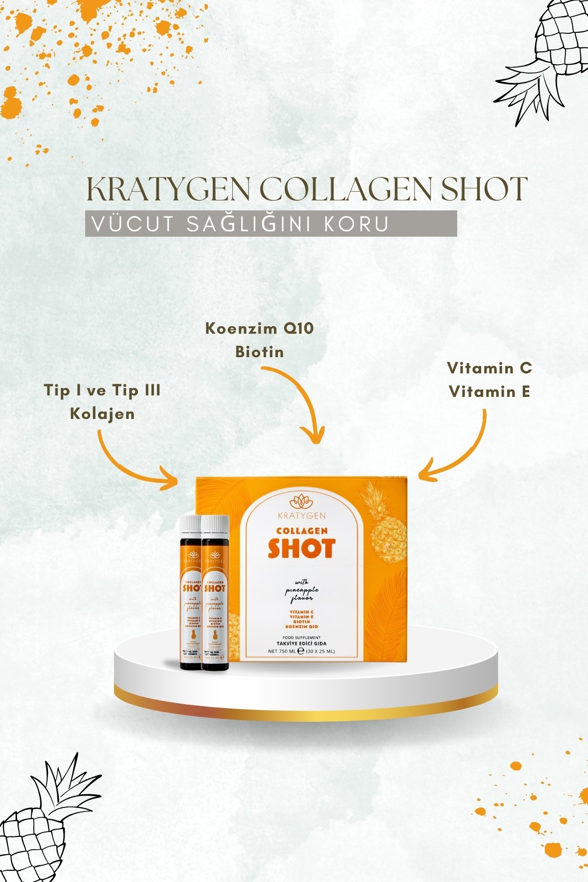 Kratygen Ananas Aromalı Kolajen Shot