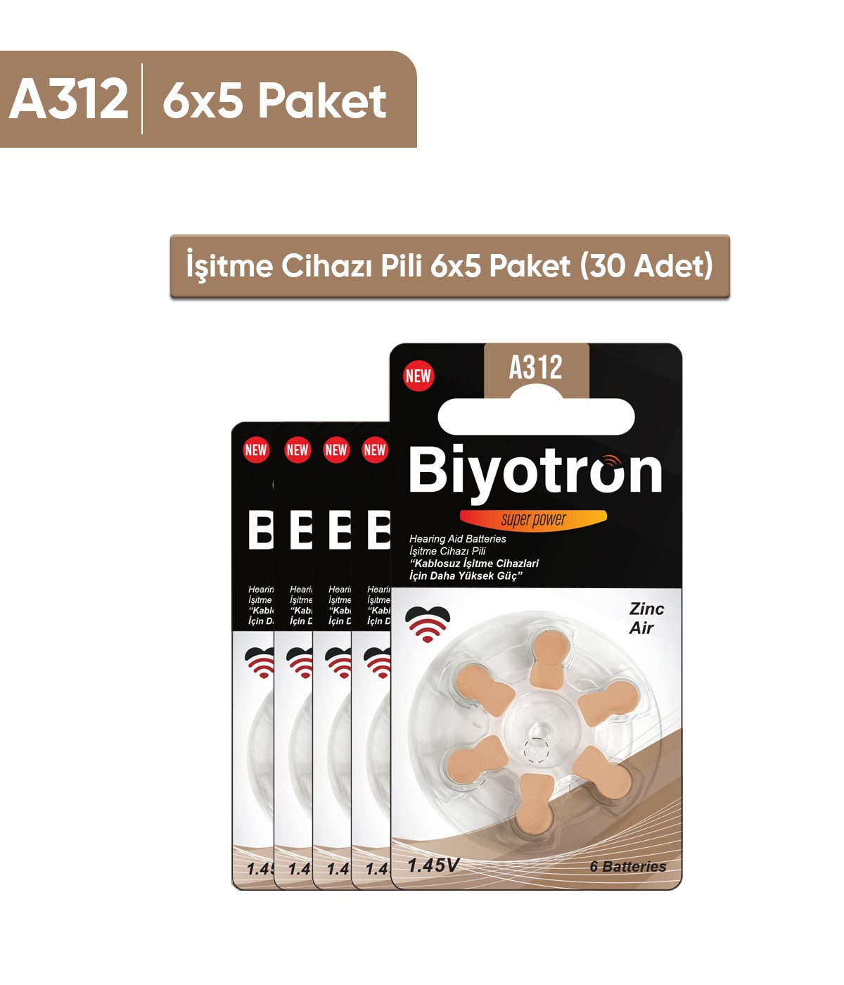 Biyotron Premium A312 Işitme Cihazı Pili 6x5 (30 Adet)