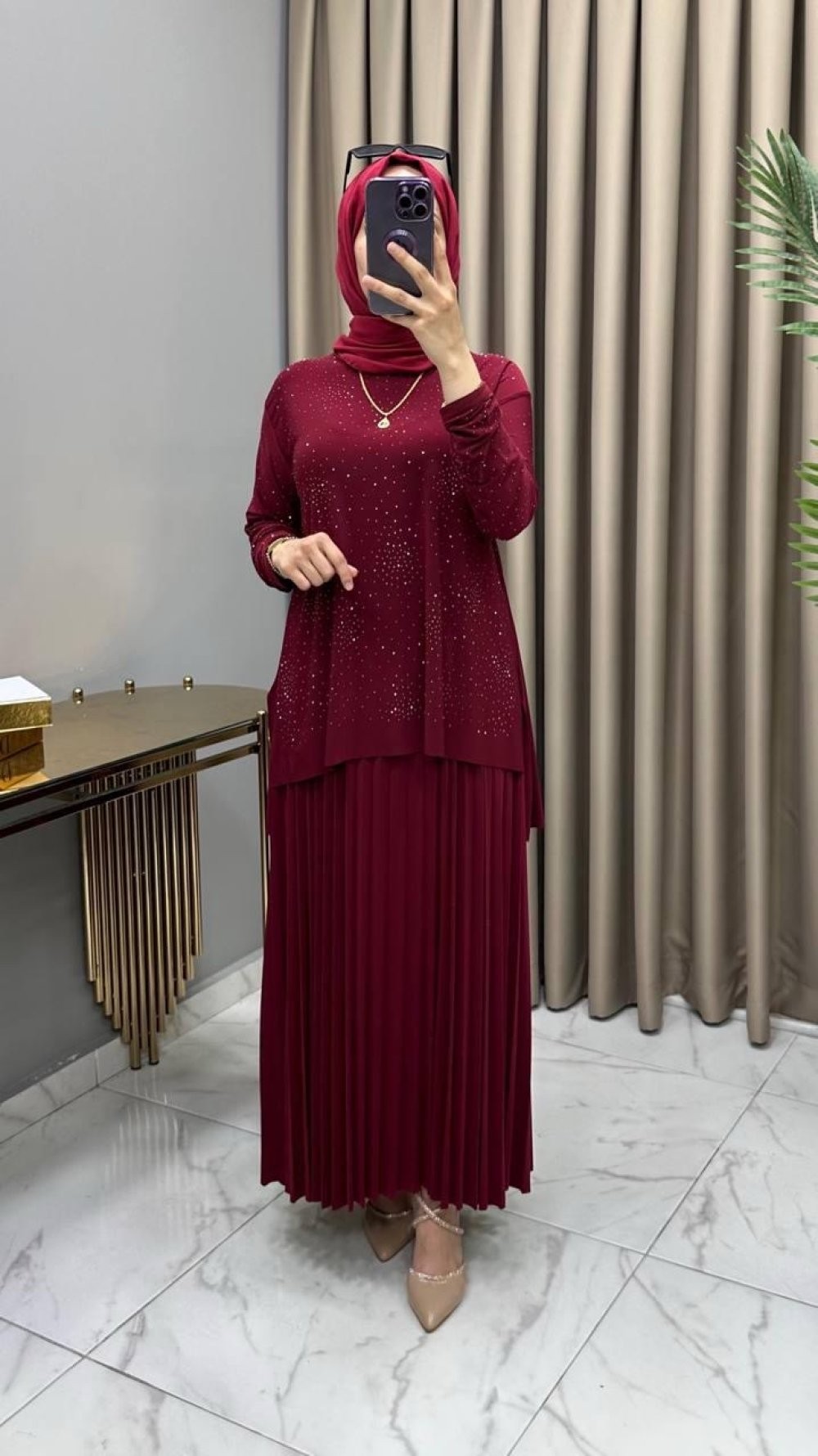 Mayda Etekli Takım Bordo