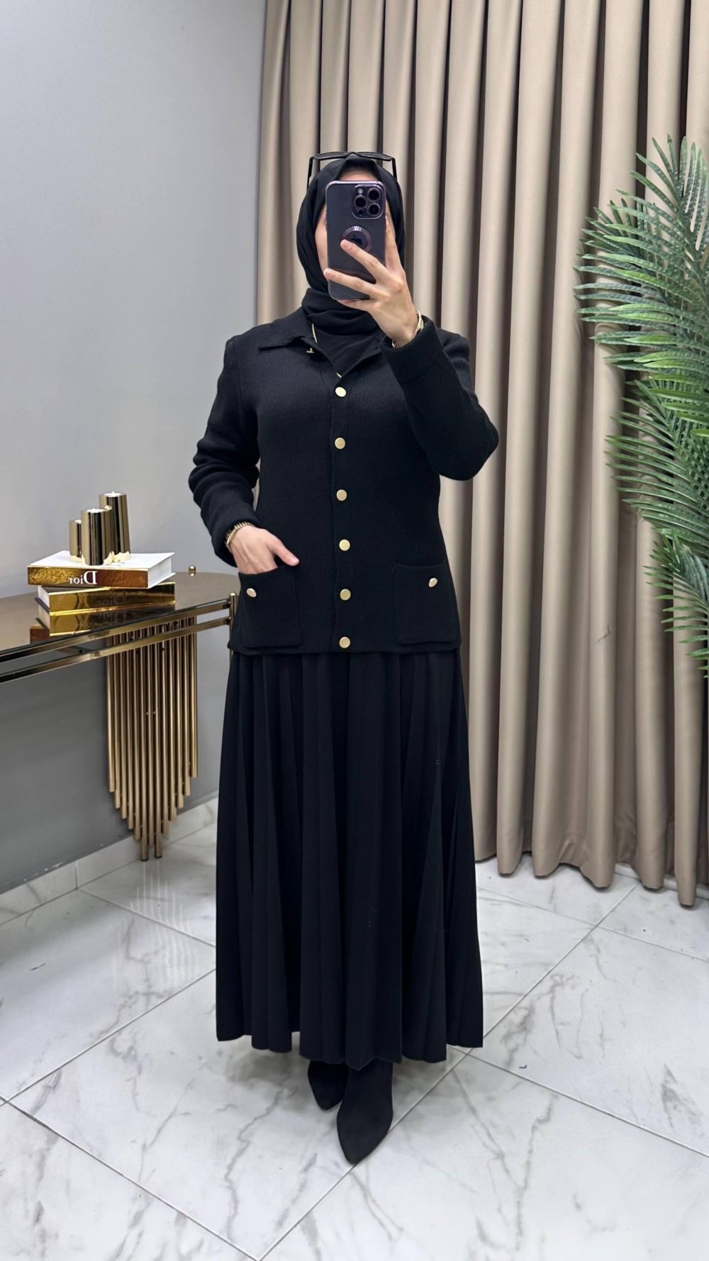 Ayla Çelik Örme Triko Hırka Siyah