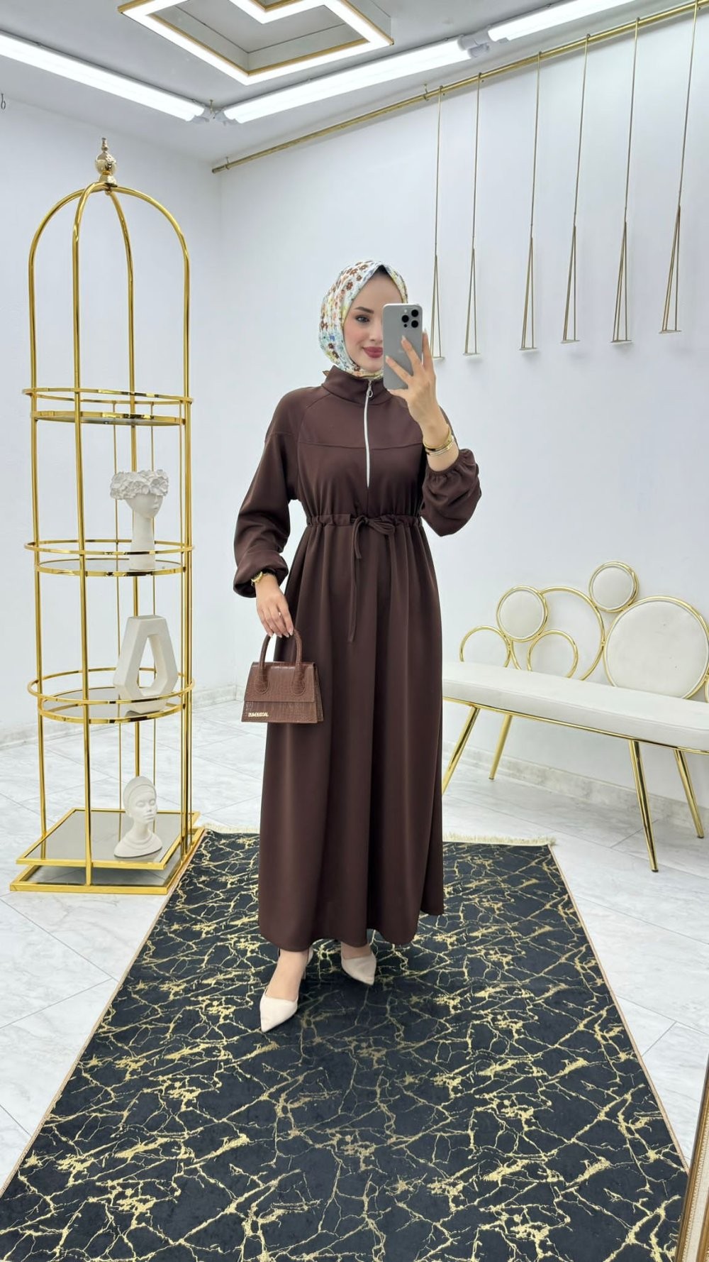 Kahve Nazlı Elbise Tesettür Giyim 