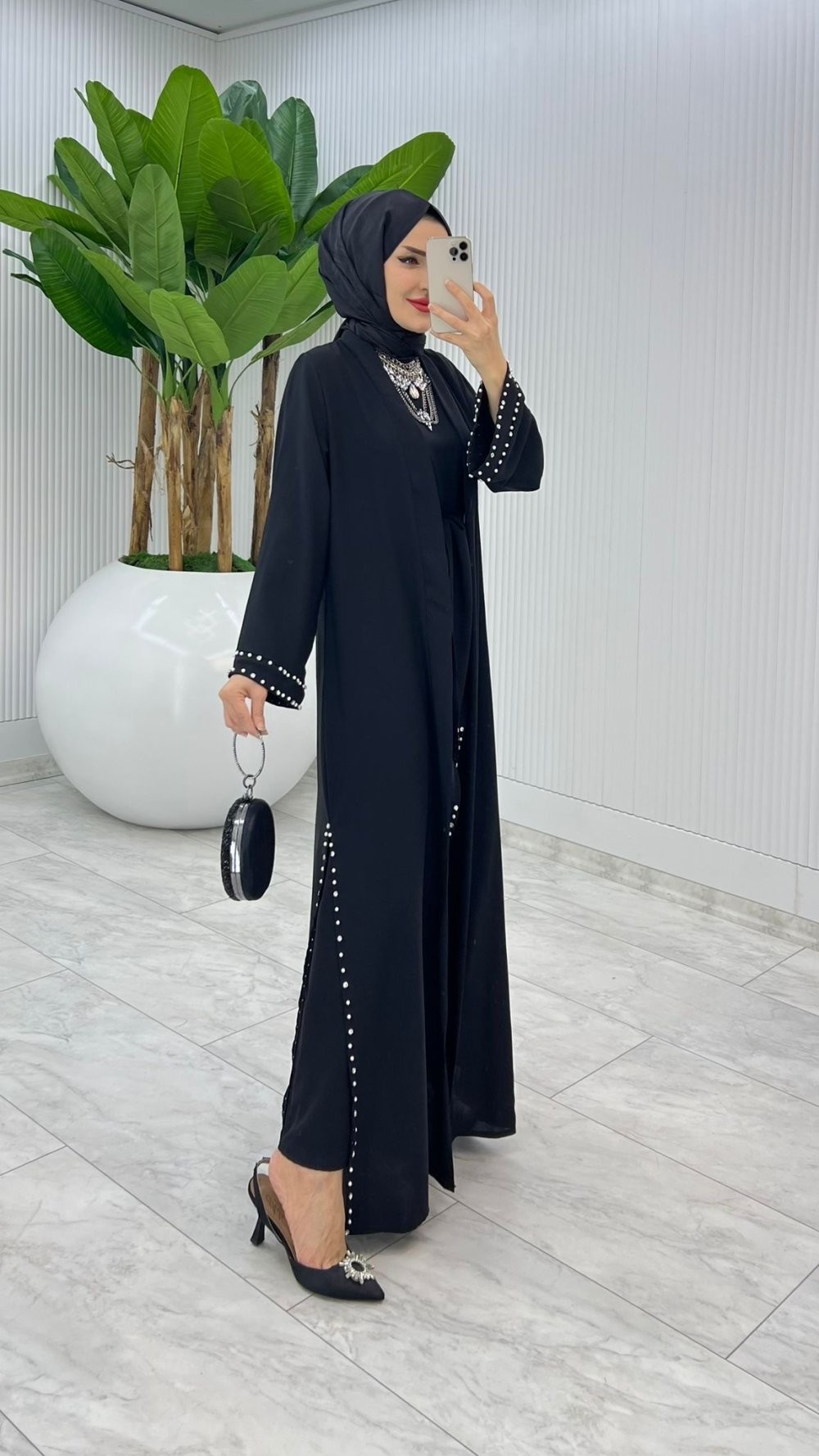 Siyah Premium Sofia Abaya Takım Tesettür Giyim