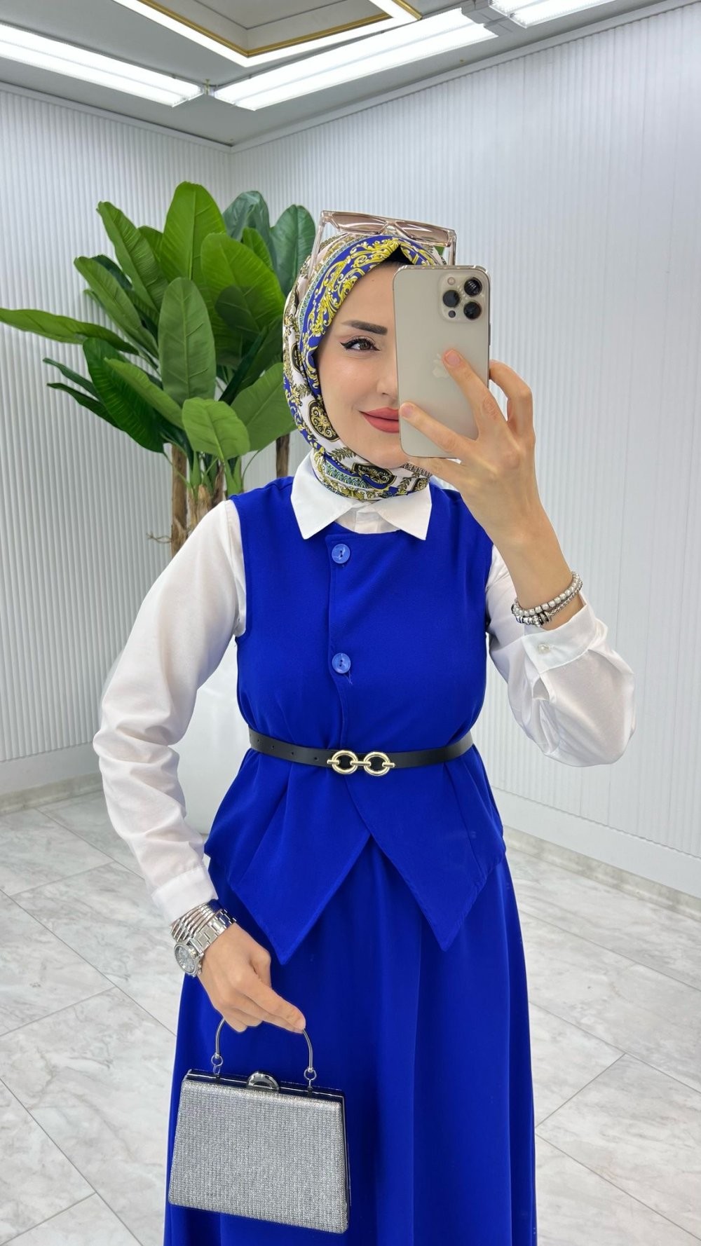 Saks Kemerli Selvi Takım Tesettür Giyim