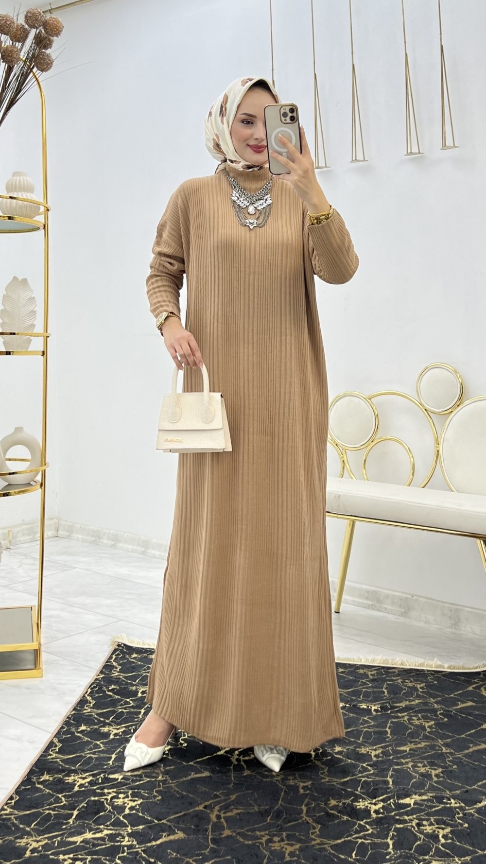 Camel Dilek Triko Elbise Tesettür Giyim 