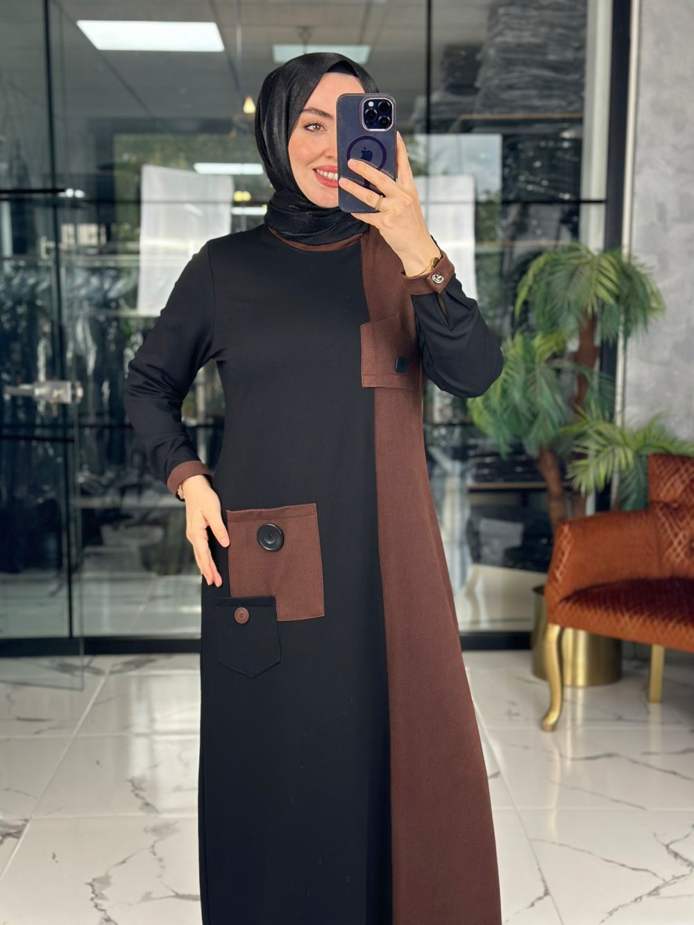 Nare Elbise Kahverengi