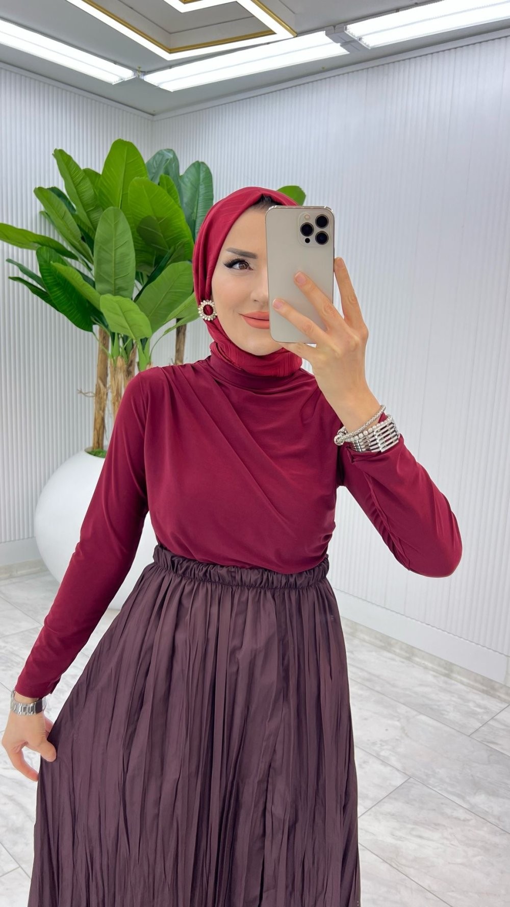 Bordo Tek Sadece Bluz Tesettür Giyim