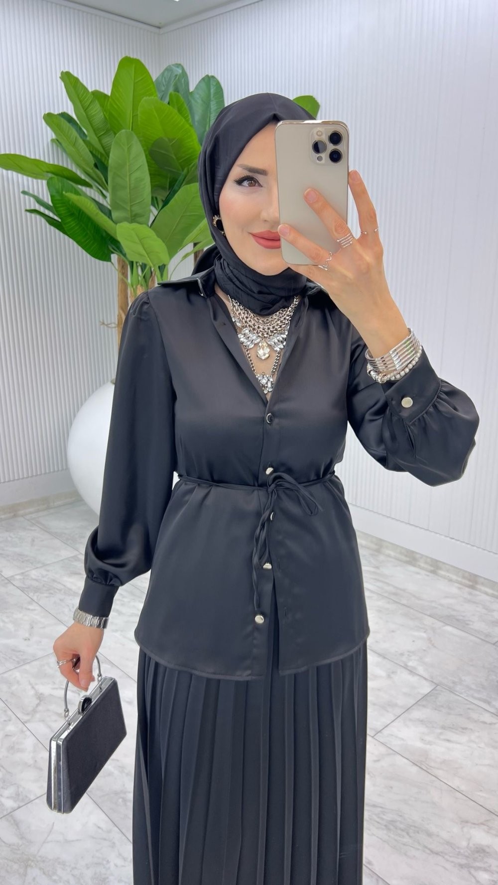 Siyah Nazlı Takım Tesettür Giyim