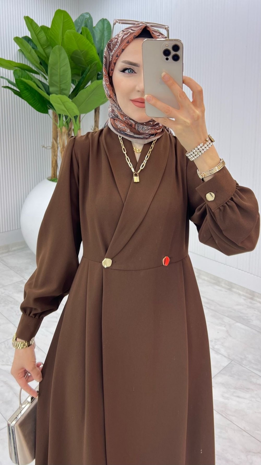 Kahve Premium Lal Ferace Elbise Tesettür Giyim