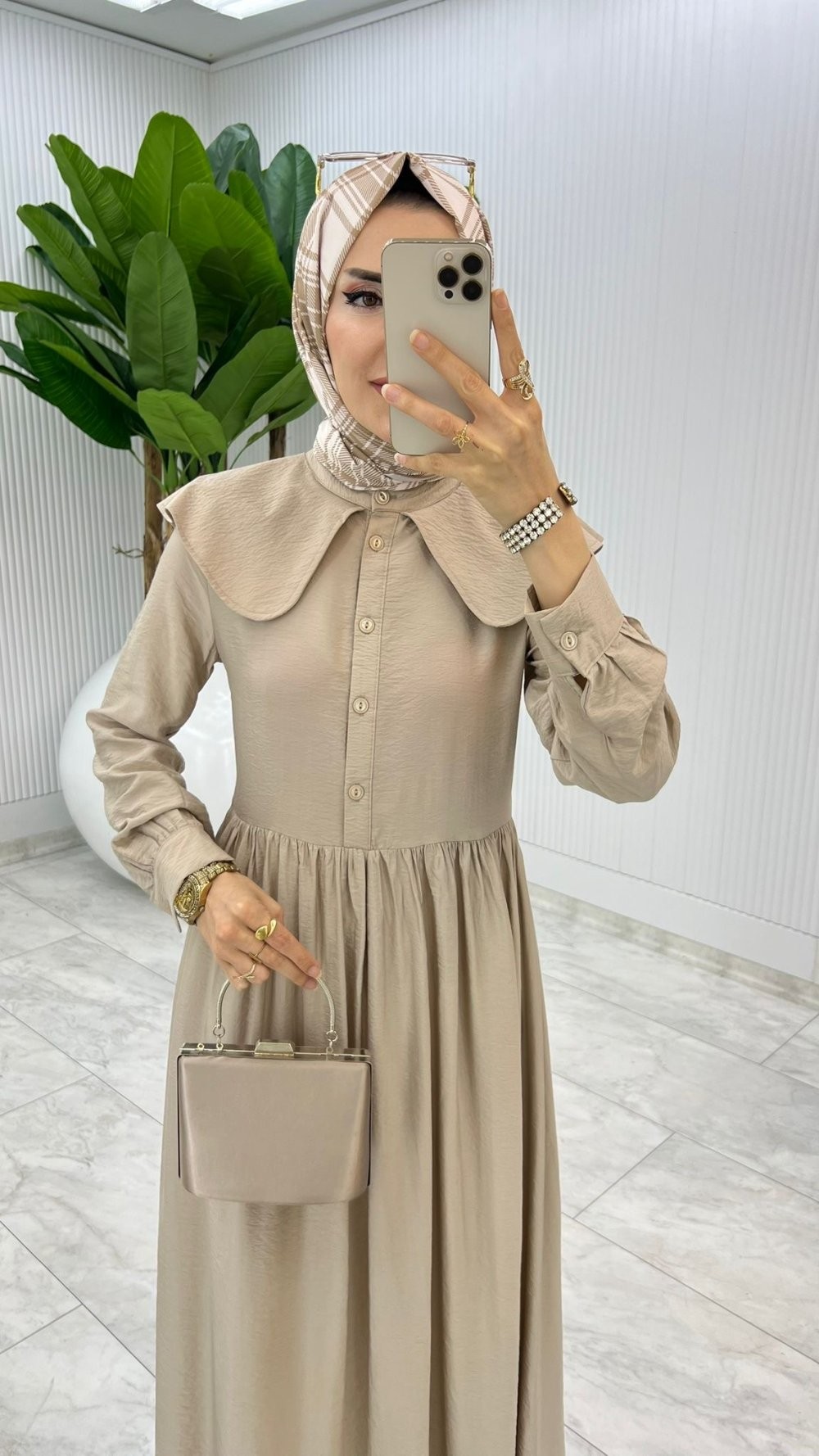 Taş Premium Bebe Yaka Elbise Tesettür Giyim