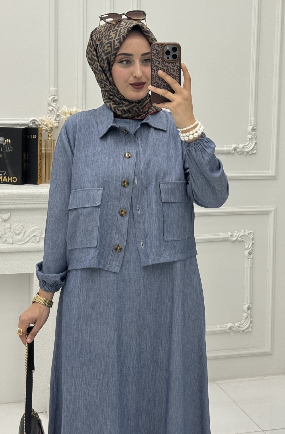 İnci Elbise Koyu Mavi