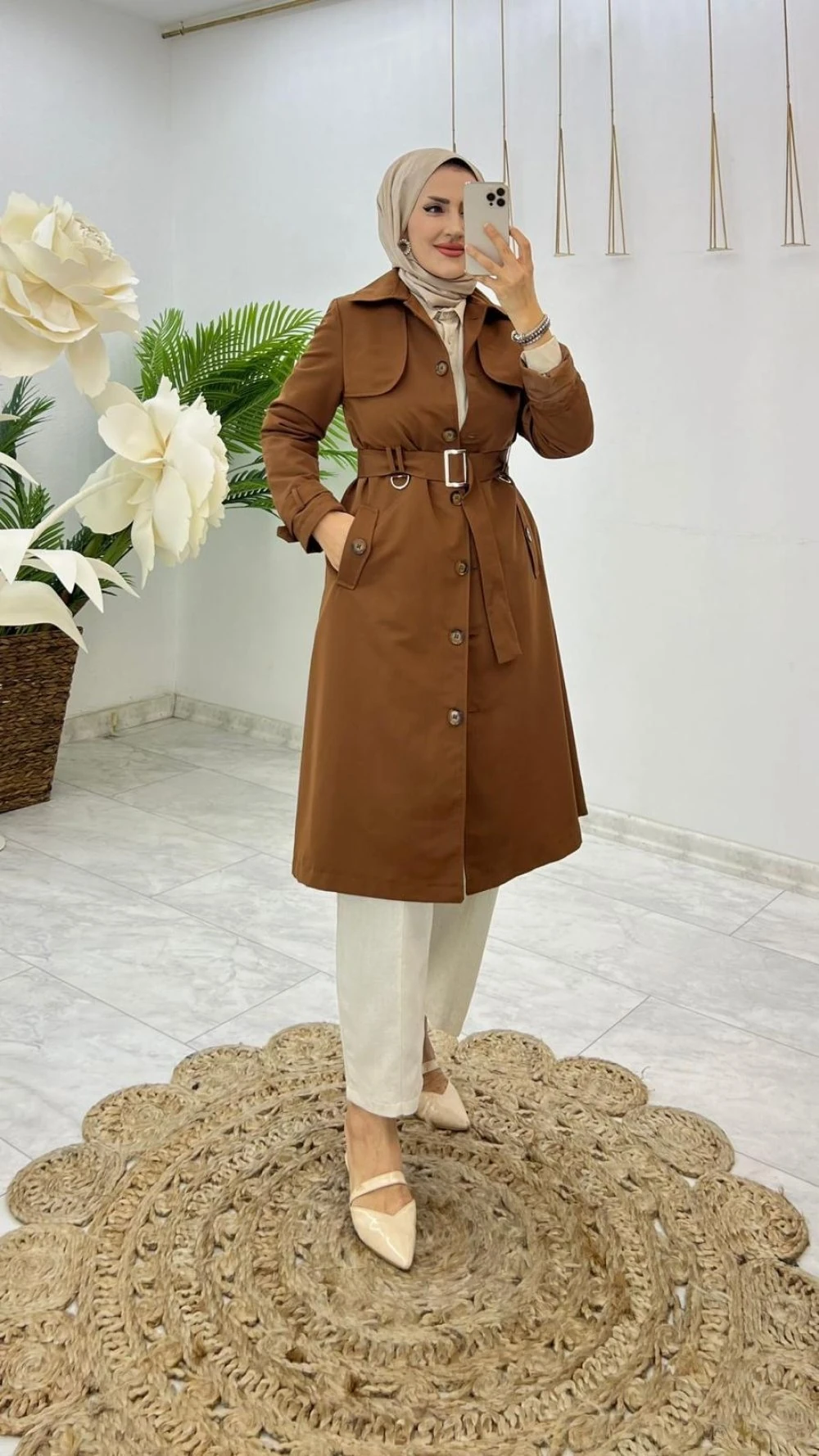 Kahverengi  Buğlem Trench Tesettür Giyim 