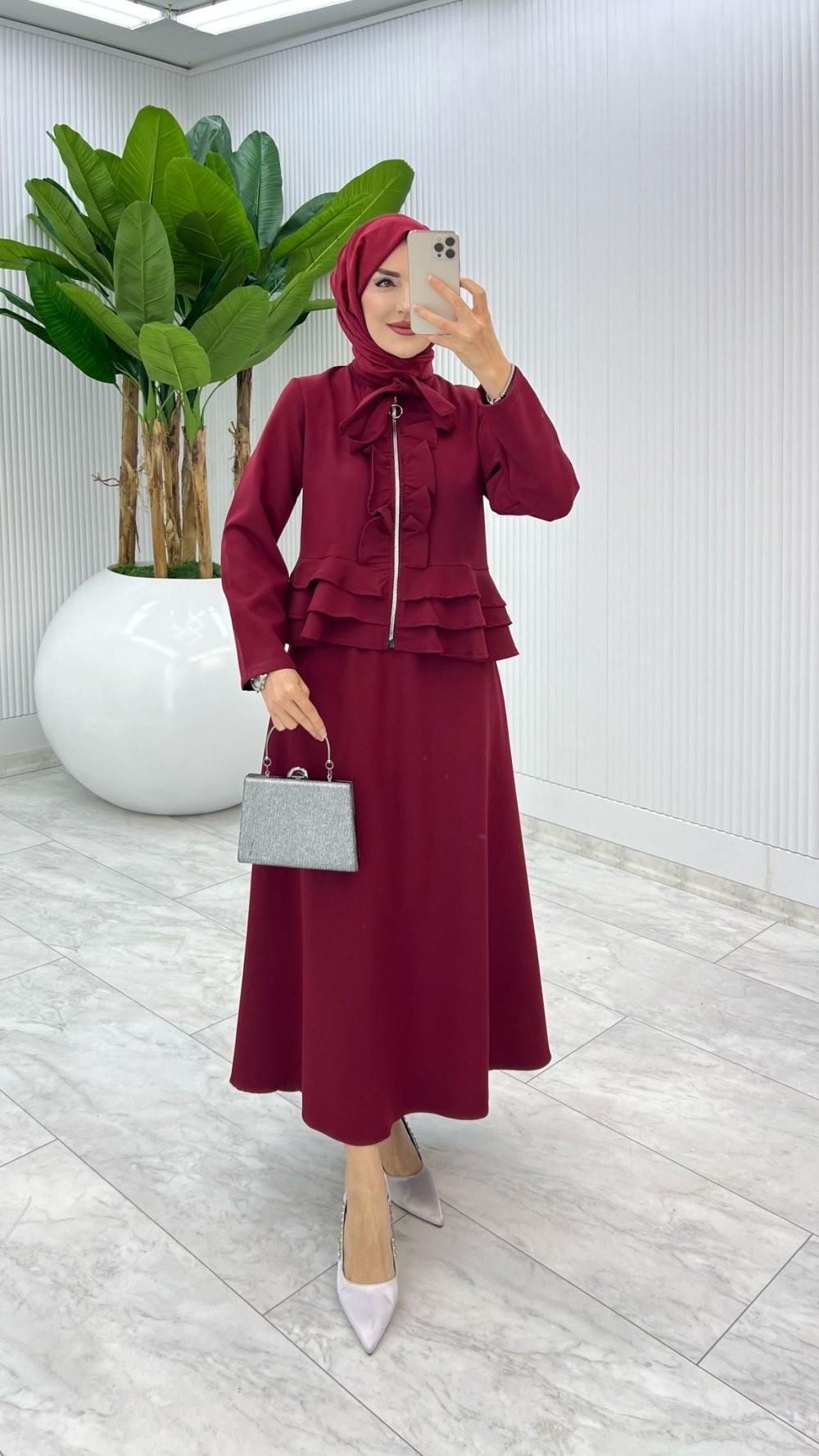 Bordo Aygen Etek Takım Tesettür Giyim