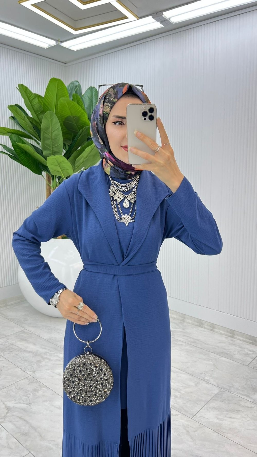 İndigo Premium Üçlü Derin Takım Tesettür Giyim