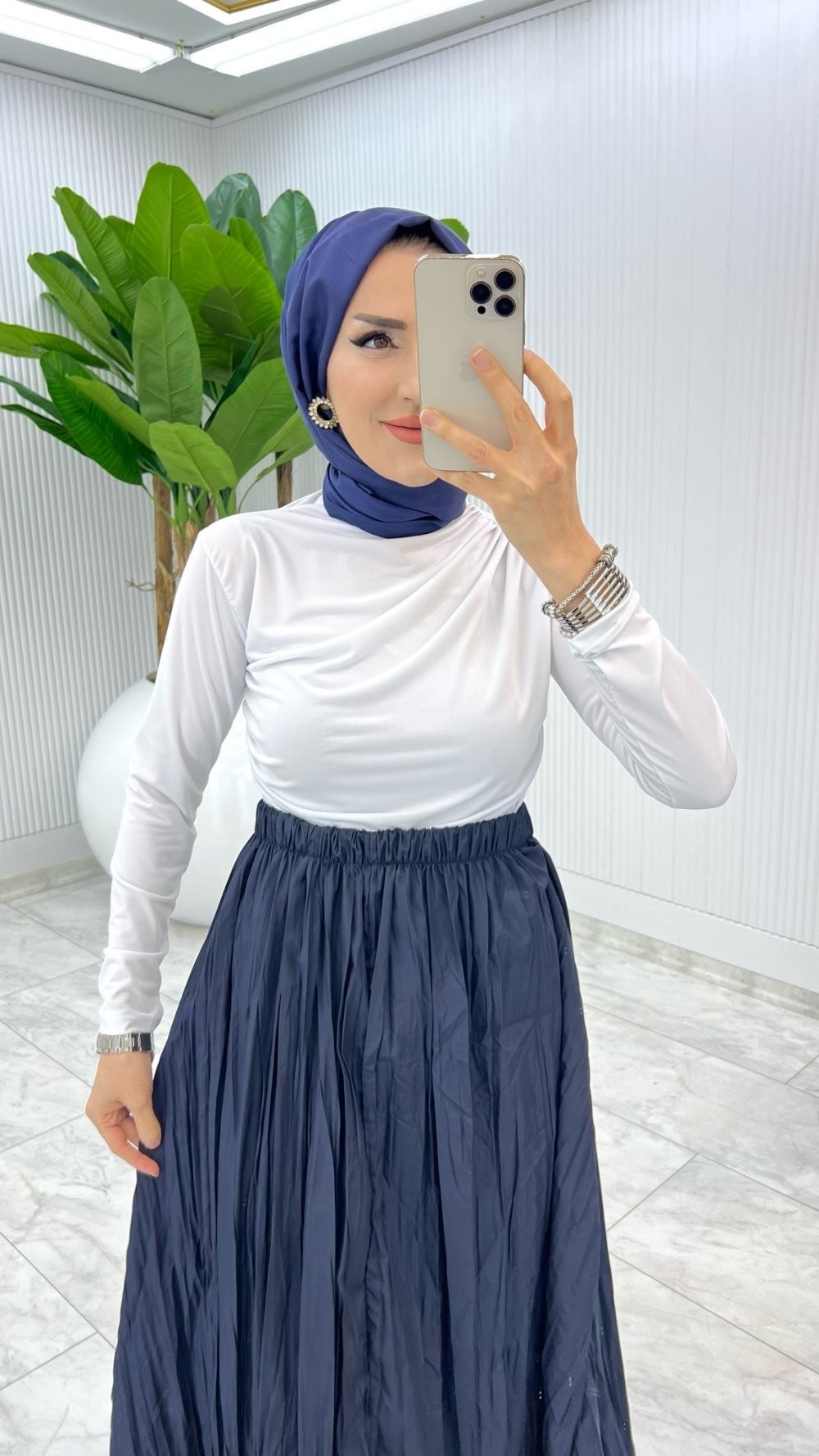 Beyaz - Lacivert Tek Sadece Bluz Tesettür Giyim