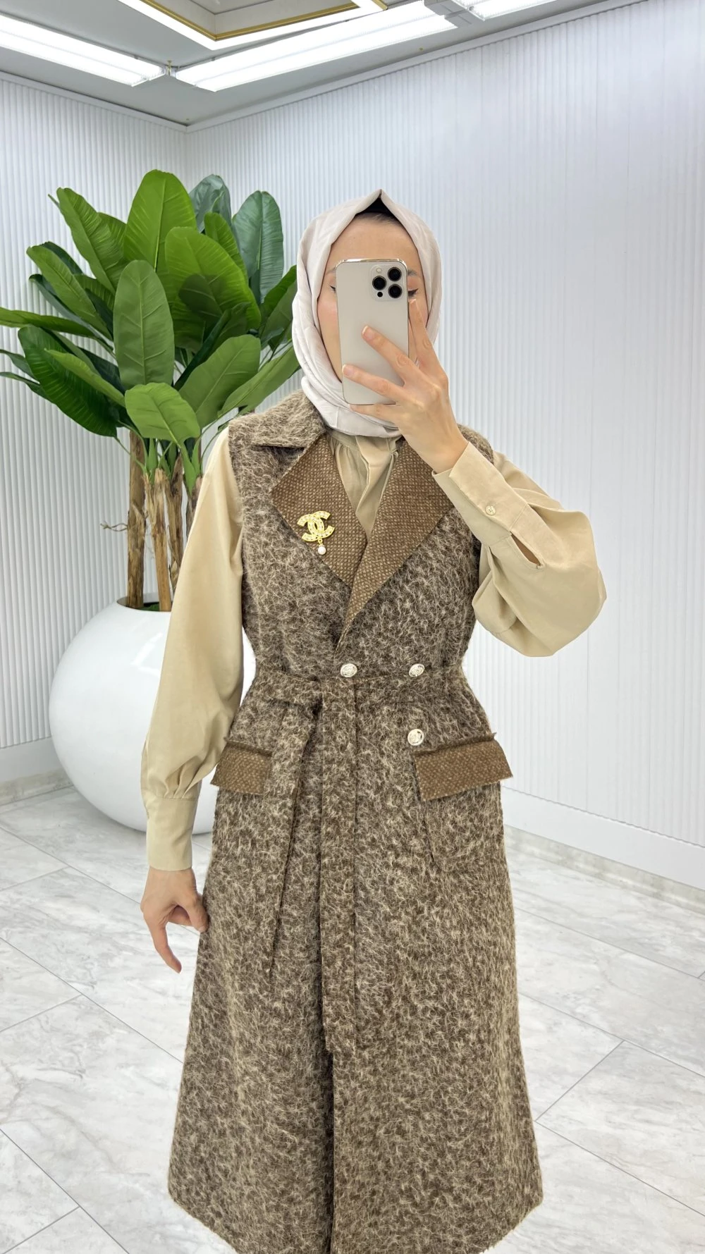 Kahve Fidan Channel Yelek Broş Hediyeli 